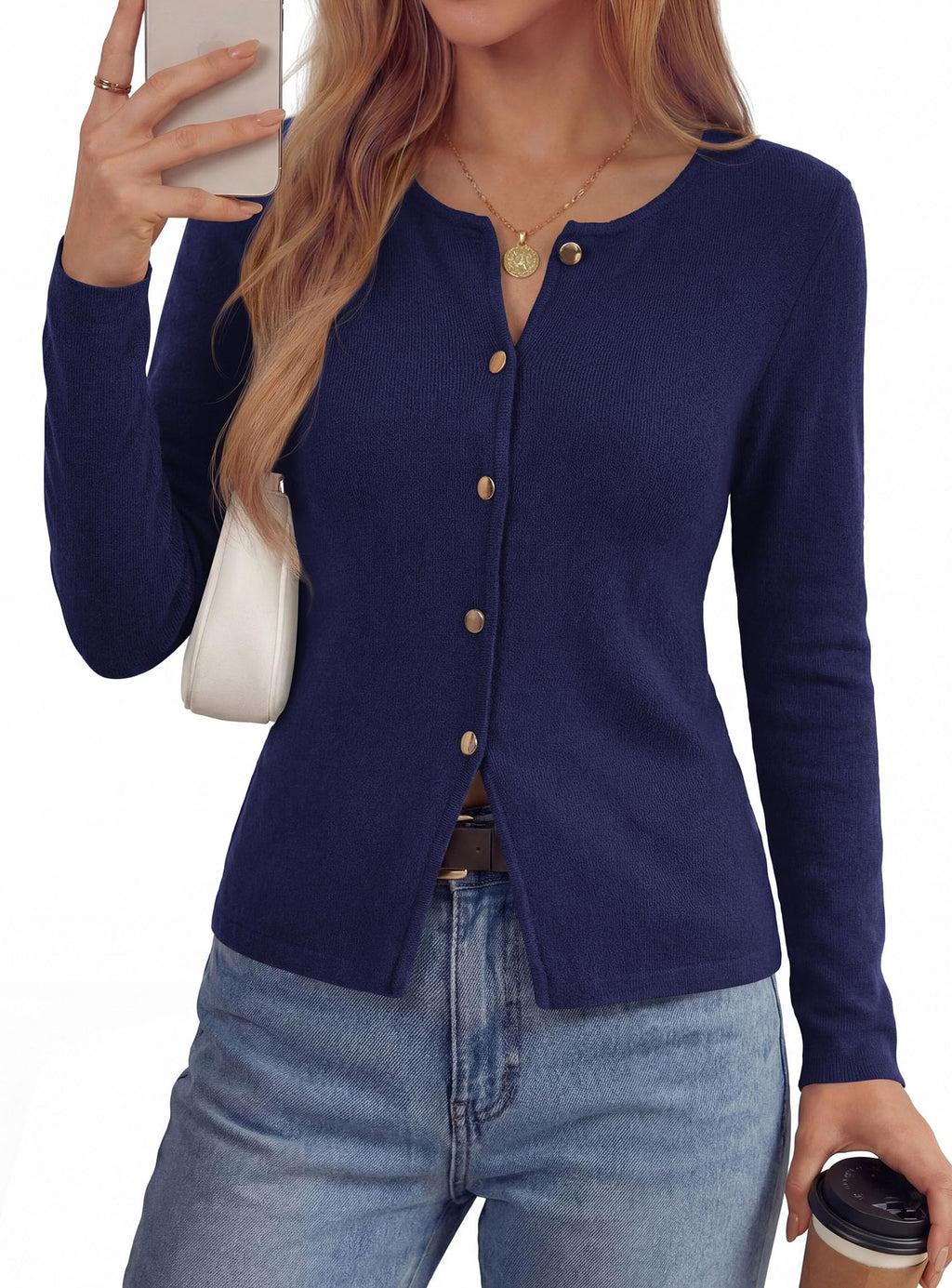 PRETTYGARDEN Button Up Cardigan Sweaters for Women | Slim Fitted Knitwear,Long Sleeve Lightweight Knit Cardigans,Business Casual Outfits Work Tops,Layering Piece for Fall&Winter