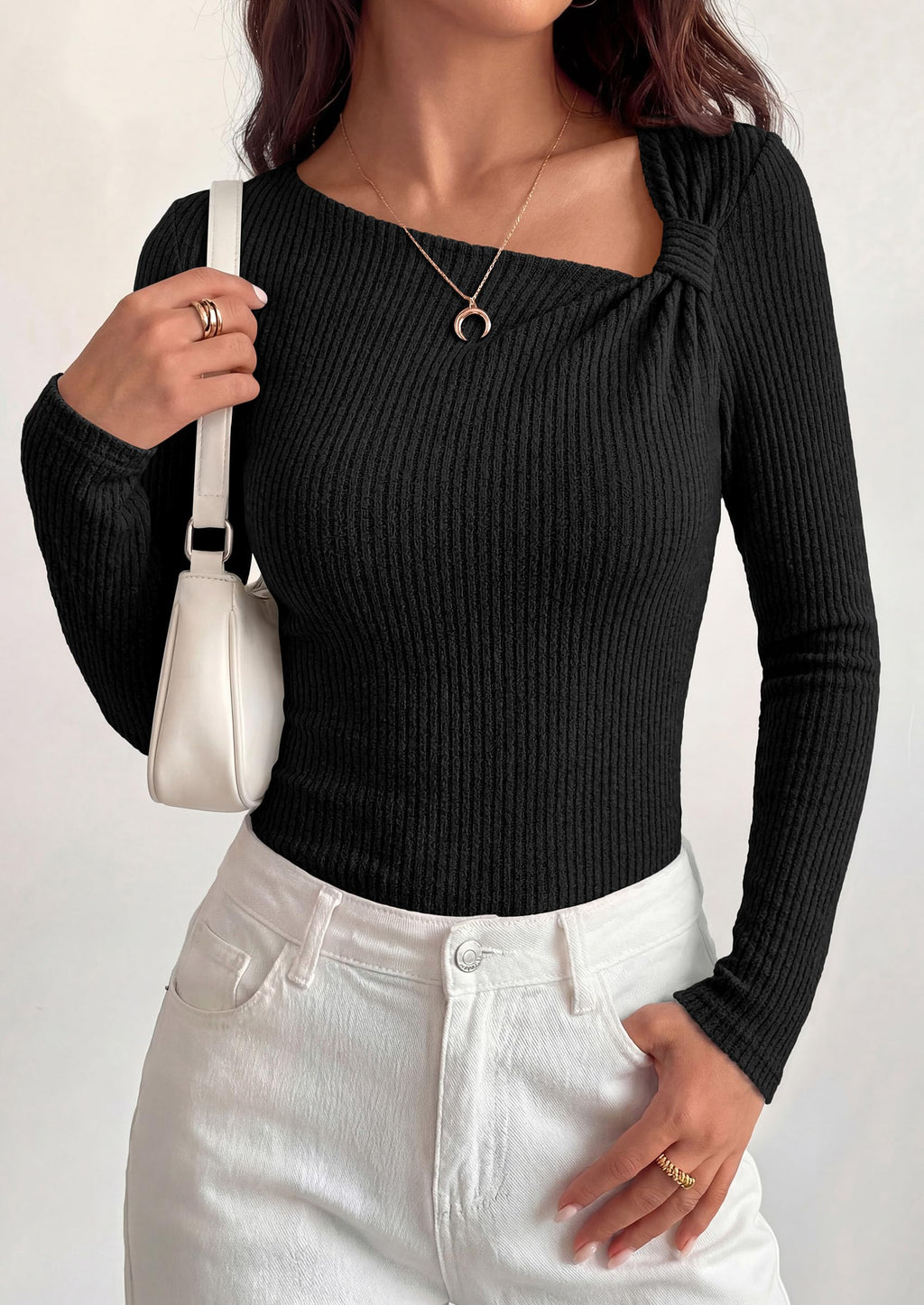 PRETTYGARDEN Womens  Early Fall Fashion Long Sleeve T Shirts Asymmetrical Ribbed Fitted Trendy Going Out Tops Y2K Outfits