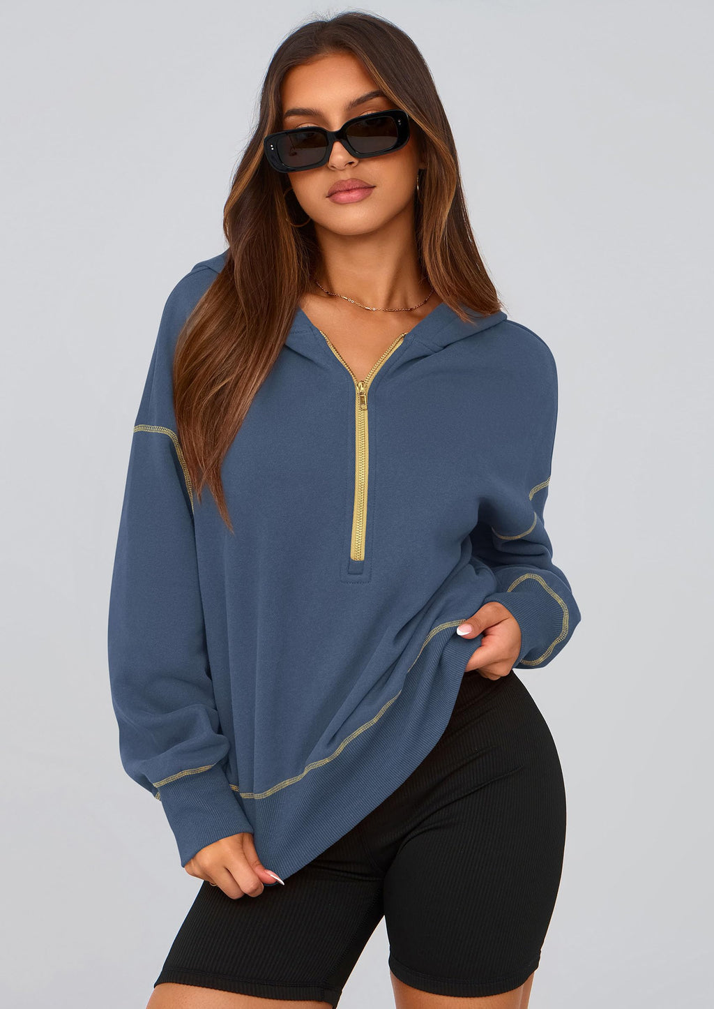 PRETTYGARDEN Women's  Fall Hooded Sweatshirts Long Sleeve Half Zip Cropped Hoodies Pullover Winter Fashion Clothes