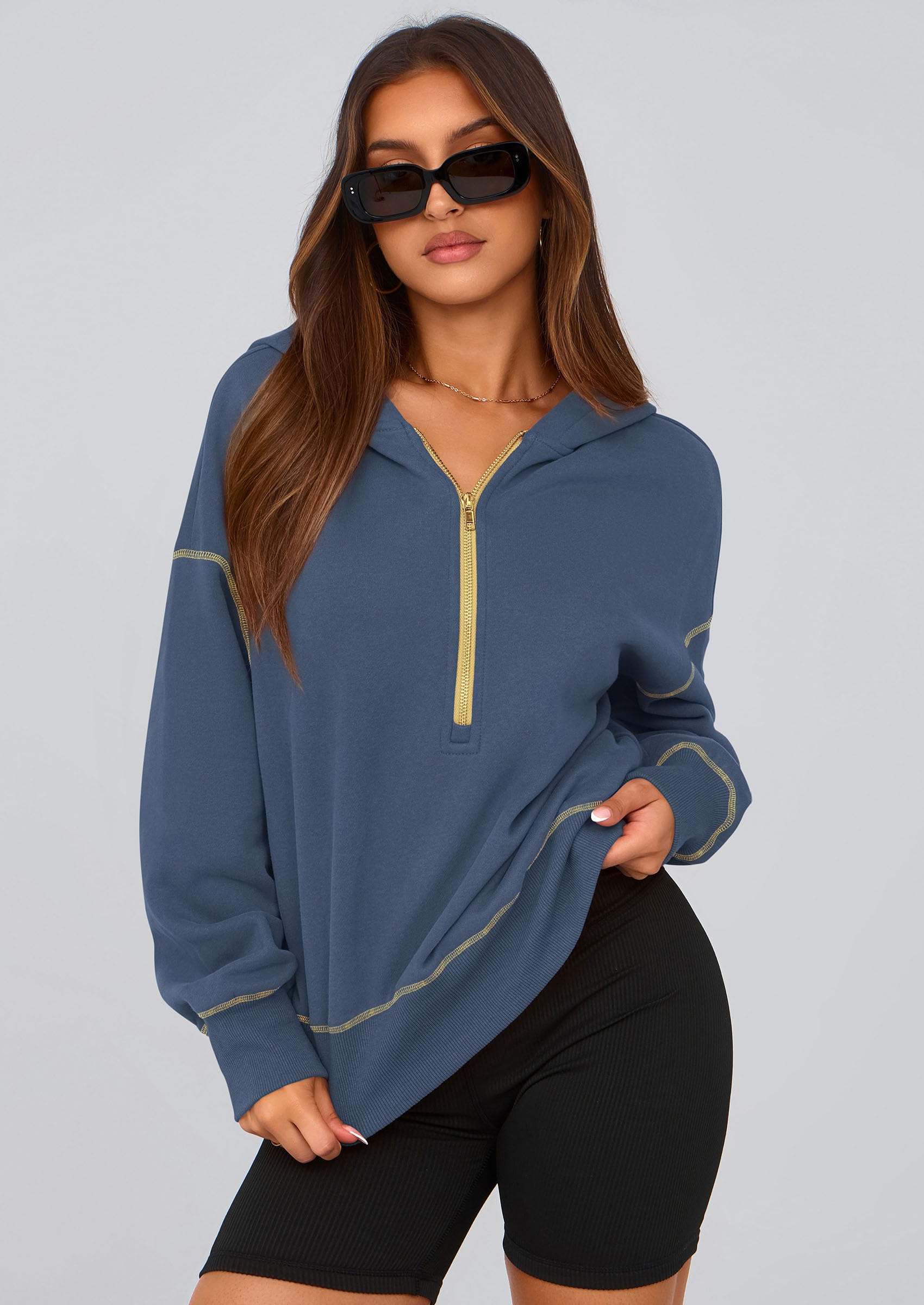 PRETTYGARDEN Women's  Fall Hooded Sweatshirts Long Sleeve Half Zip Cropped Hoodies Pullover Winter Fashion Clothes