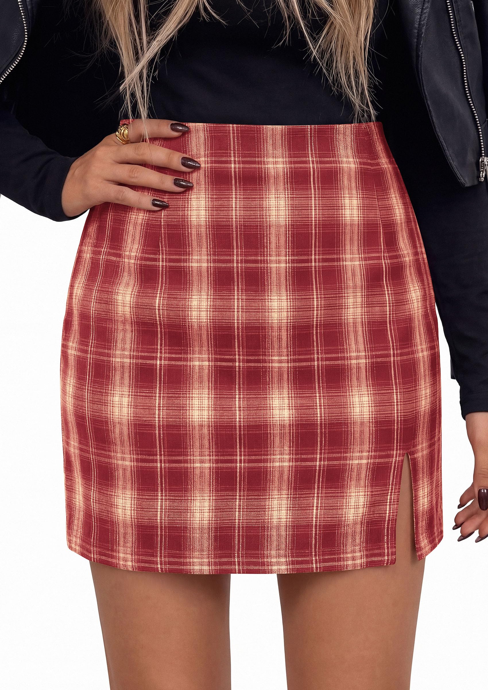 PRETTYGARDEN Women's Plaid Mini Bodycon Pencil Skirts Fall