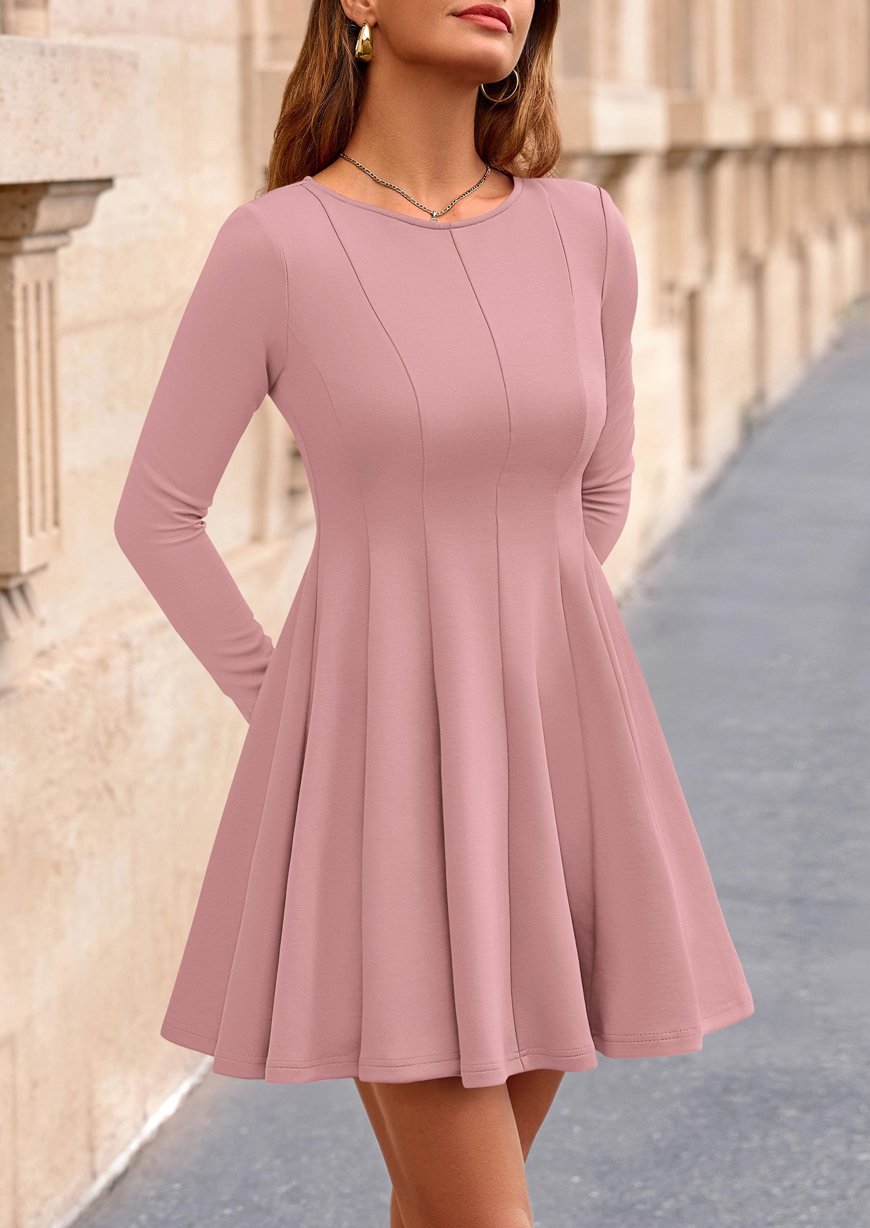 PRETTYGARDEN Fall Cocktail Dresses for Women Elegant Classy Wedding Guest  Long Sleeve Homecoming Party A Line Mini Dress