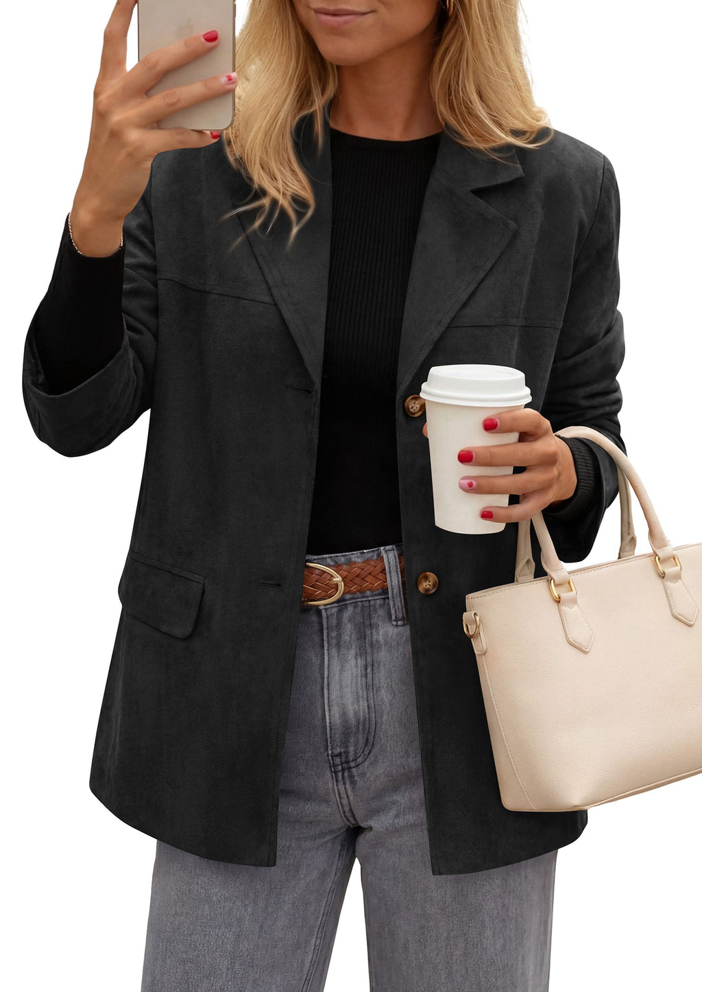 PRETTYGARDEN Women's Faux Suede Western Blazer Jacket