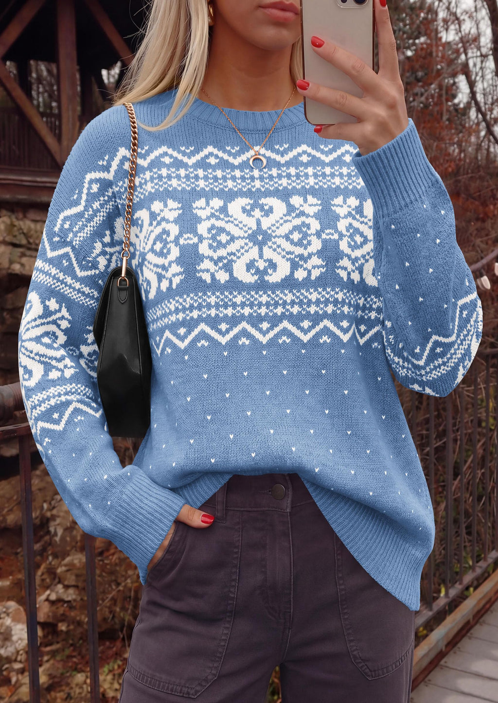 PRETTYGARDEN Women's Fair Isle Oversized Sweater | Relaxed Fit, Soft Cozy Knit, Long Sleeve Pullover, Crew Neck, Going Out Tops, Fall Holiday Outfits, Winter Fashion Clothing