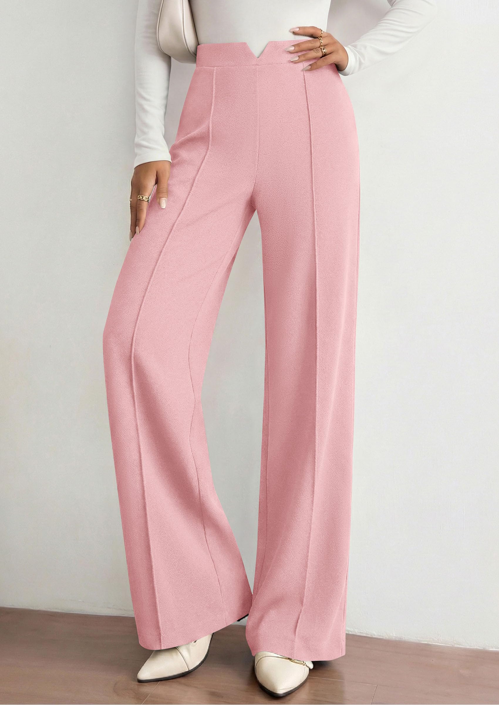 PRETTYGARDEN Women's Dressy Casual Wide Leg Palazzo Pants | V Notch High Waist, Soft Stretchy Knit Flowy Long Lounge Trousers, Casual Daily Office Work Outfits, 2026 Fall Clothes