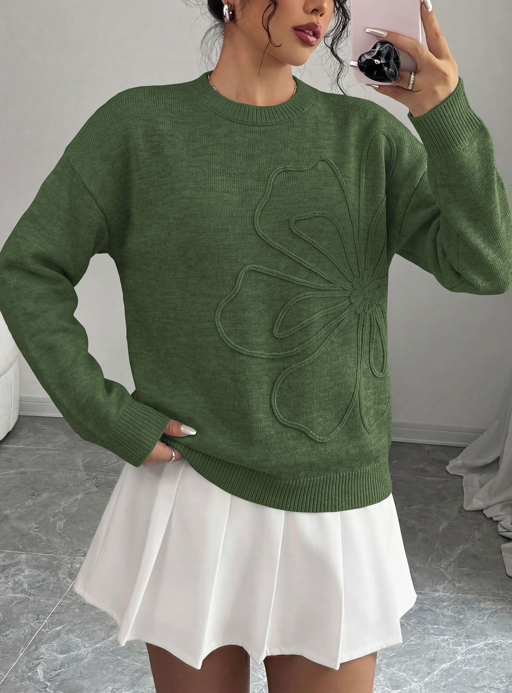 PRETTYGARDEN Women Fall Sweaters Trendy Floral Knit Pullover | Flower Embroidered Tops, Crew Neck, Soft Long Sleeve Shirts, Cozy Winter Layering Clothes for Casual Outing, Holiday Party