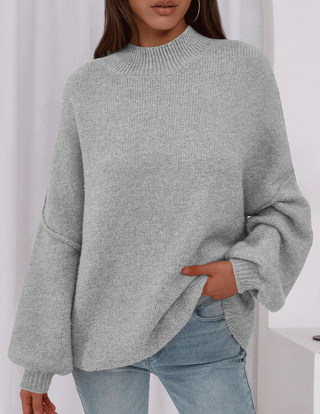 PRETTYGARDEN Women's 2026 Fall Oversized Sweaters Chunky Knit Mock Neck Long Sleeve Casual Trendy Pullover Winter Clothes