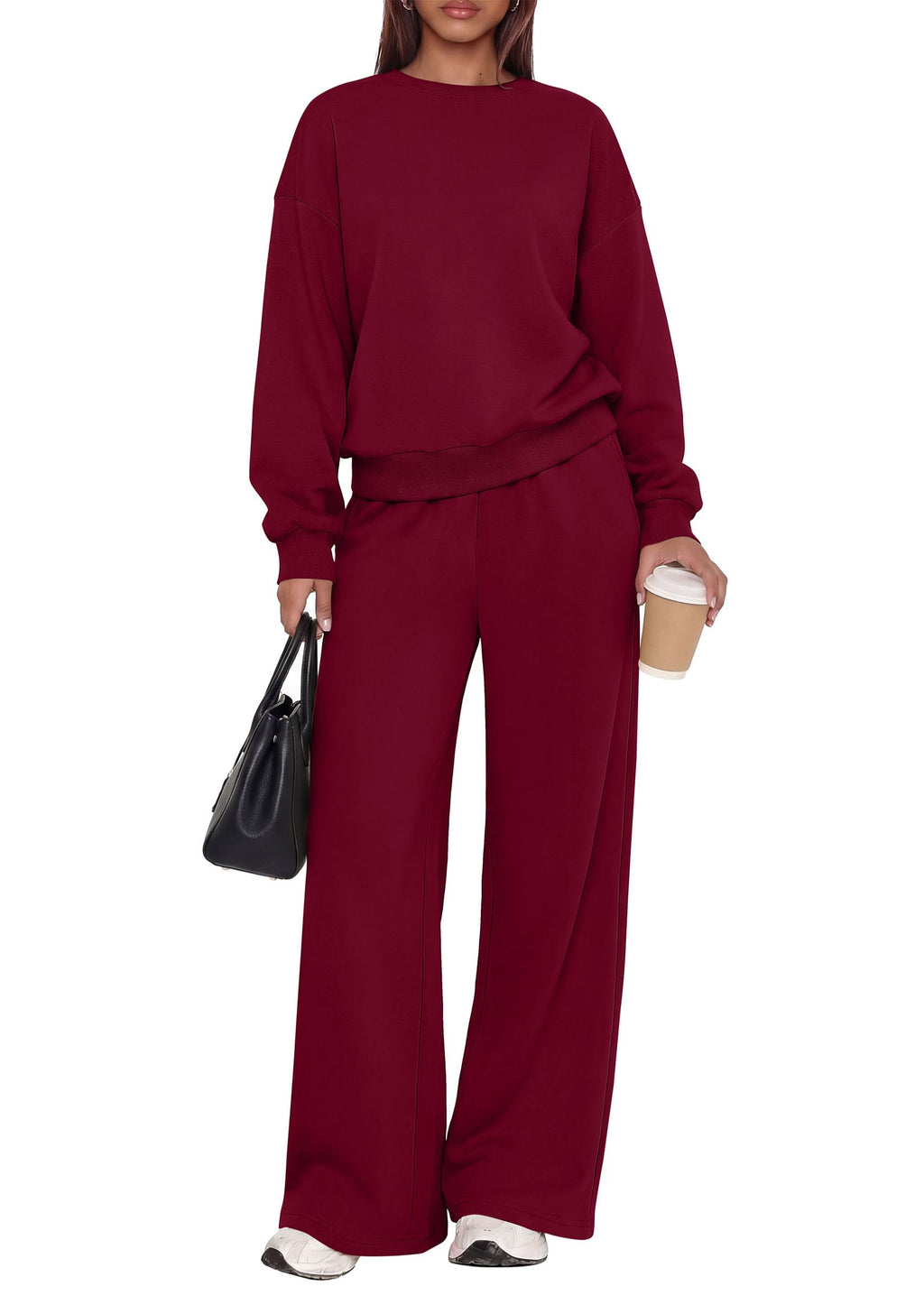 PRETTYGARDEN 2 Piece Lounge Sets for Women Casual Sweatsuits | Soft Fleece Lining,Crew Neck Oversized Sweatshirt & Wide Leg Pants,Workout Airport Matching Set Tracksuit,Fall Winter Outfits