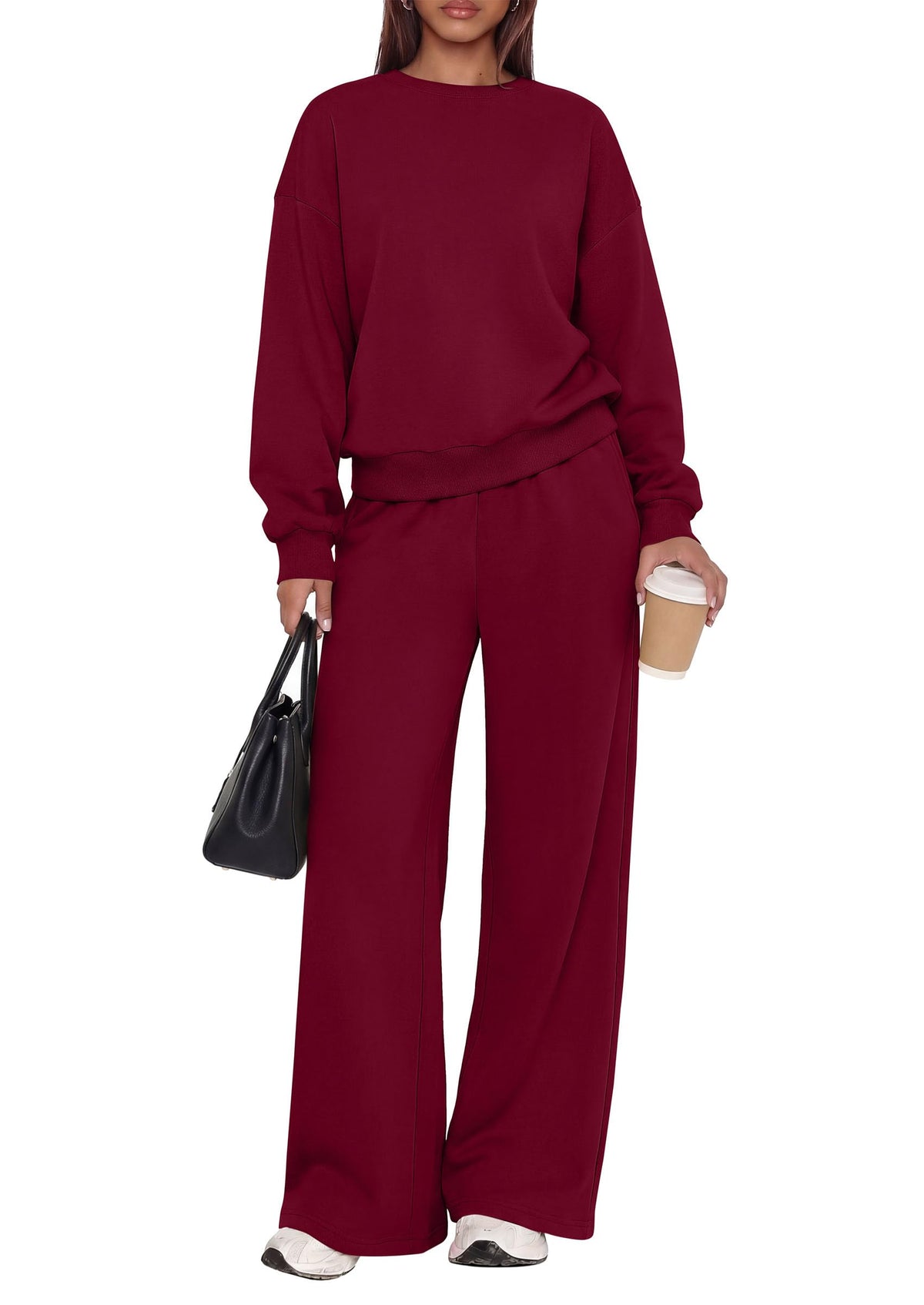 PRETTYGARDEN 2 Piece Lounge Sets for Women Casual Sweatsuits | Soft Fleece Lining,Crew Neck Oversized Sweatshirt & Wide Leg Pants,Workout Airport Matching Set Tracksuit,Fall Winter Outfits