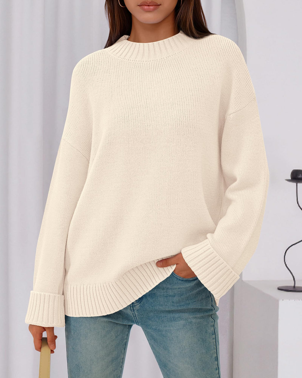 BTFBM Sweaters for Women Casual Crewneck Long Sleeve Loose Ribbed Knit Pullover Sweater Winter Clothes Fall Outfits