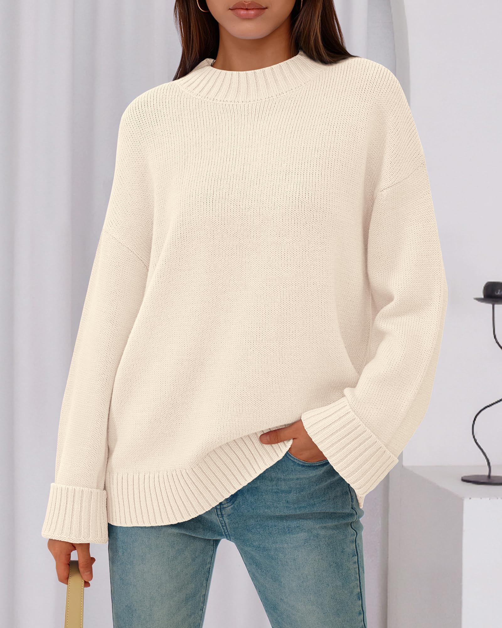 BTFBM Sweaters for Women Casual Crewneck Long Sleeve Loose Ribbed Knit Pullover Sweater Winter Clothes Fall Outfits