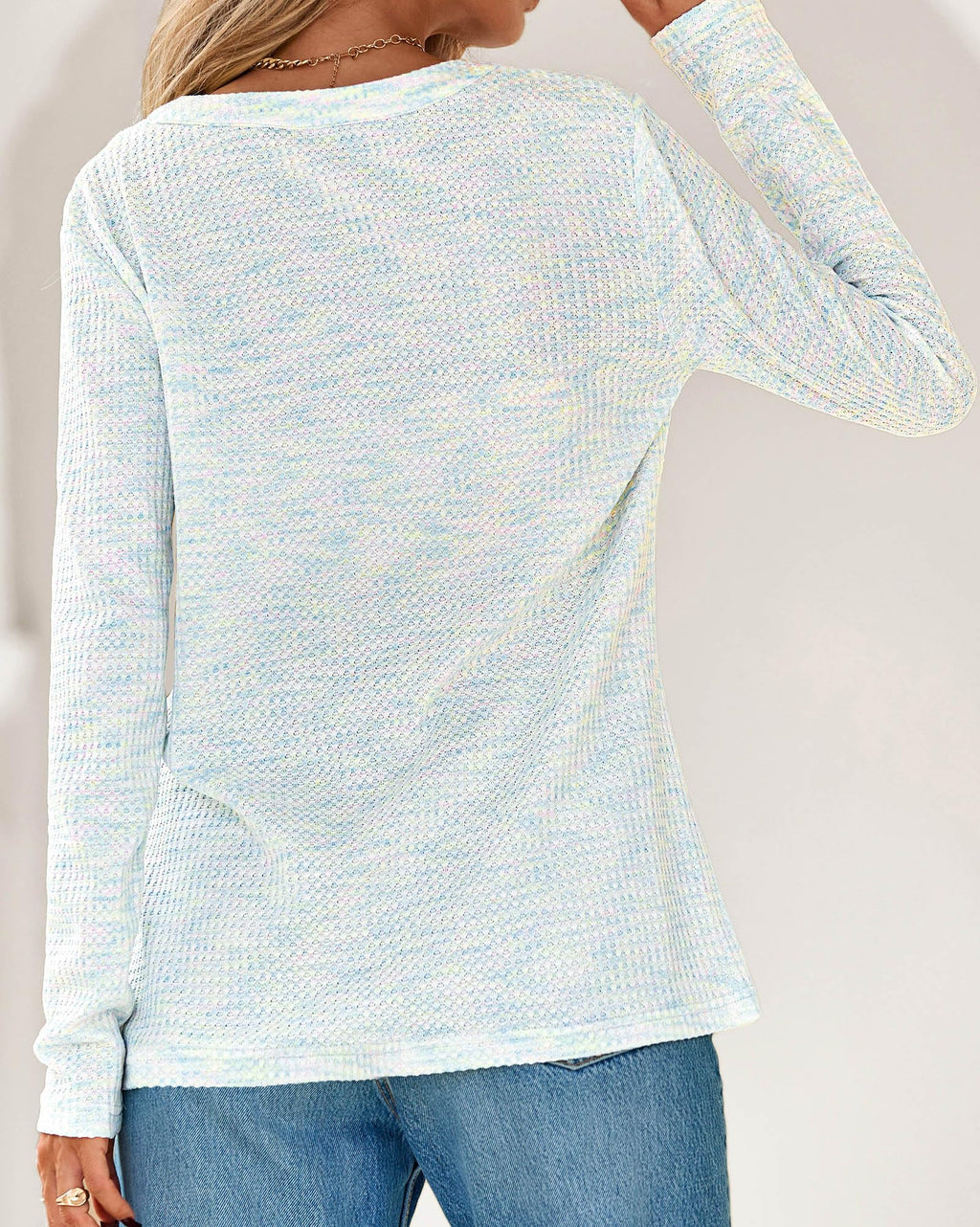 FreshPretty Waffle Knit Tops V Neck Long Sleeve Blouses for Women Dressy Casual Henley Work Shirts Spring Fall Clothes
