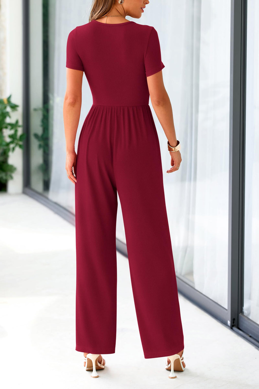 PRETTYGARDEN Women's Summer One Piece Jumpsuits Dressy Casual Short Sleeve Square Neck Wide Leg Rompers Travel Outfit Clothes