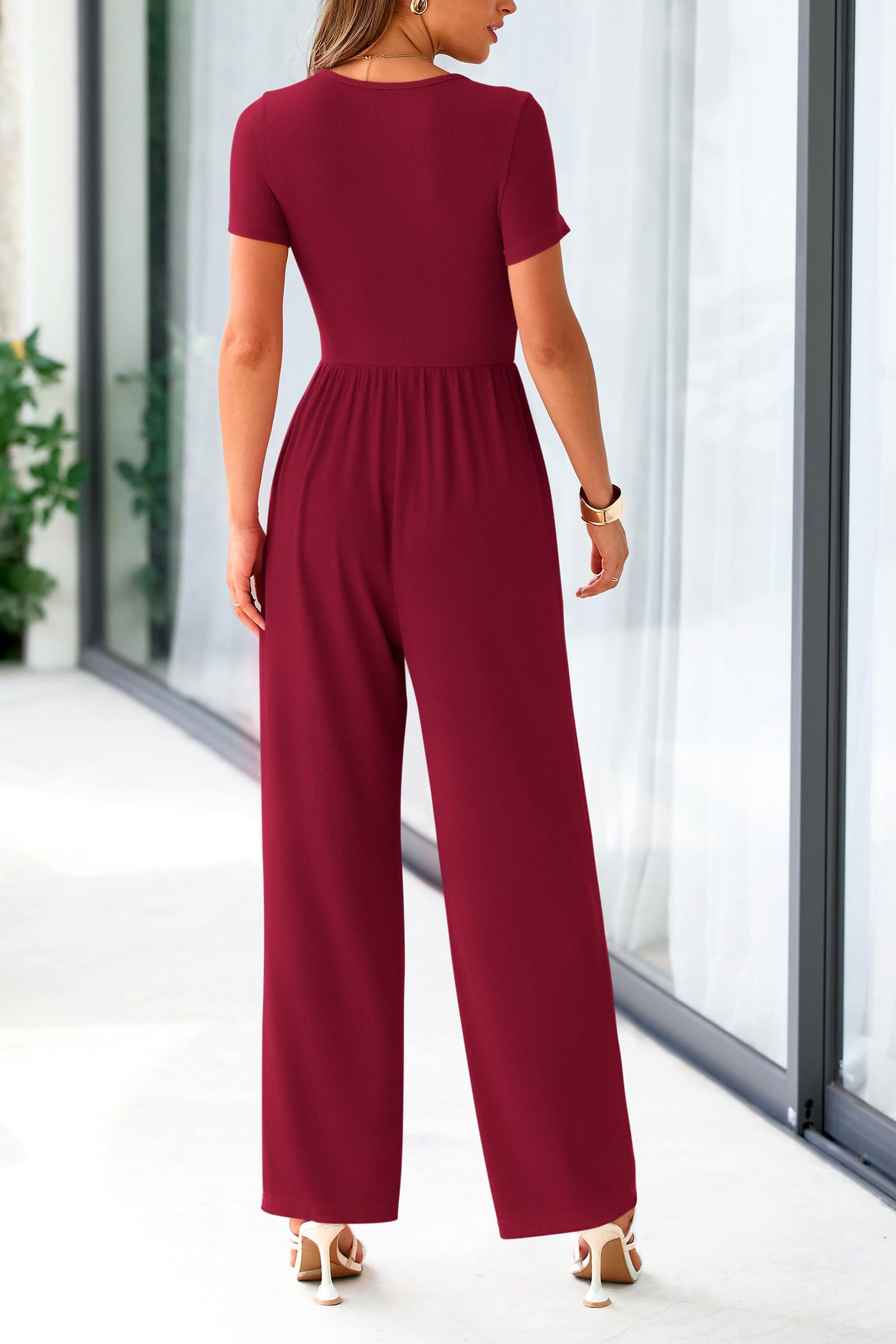 PRETTYGARDEN Women's Summer One Piece Jumpsuits Dressy Casual Short Sleeve Square Neck Wide Leg Rompers Travel Outfit Clothes
