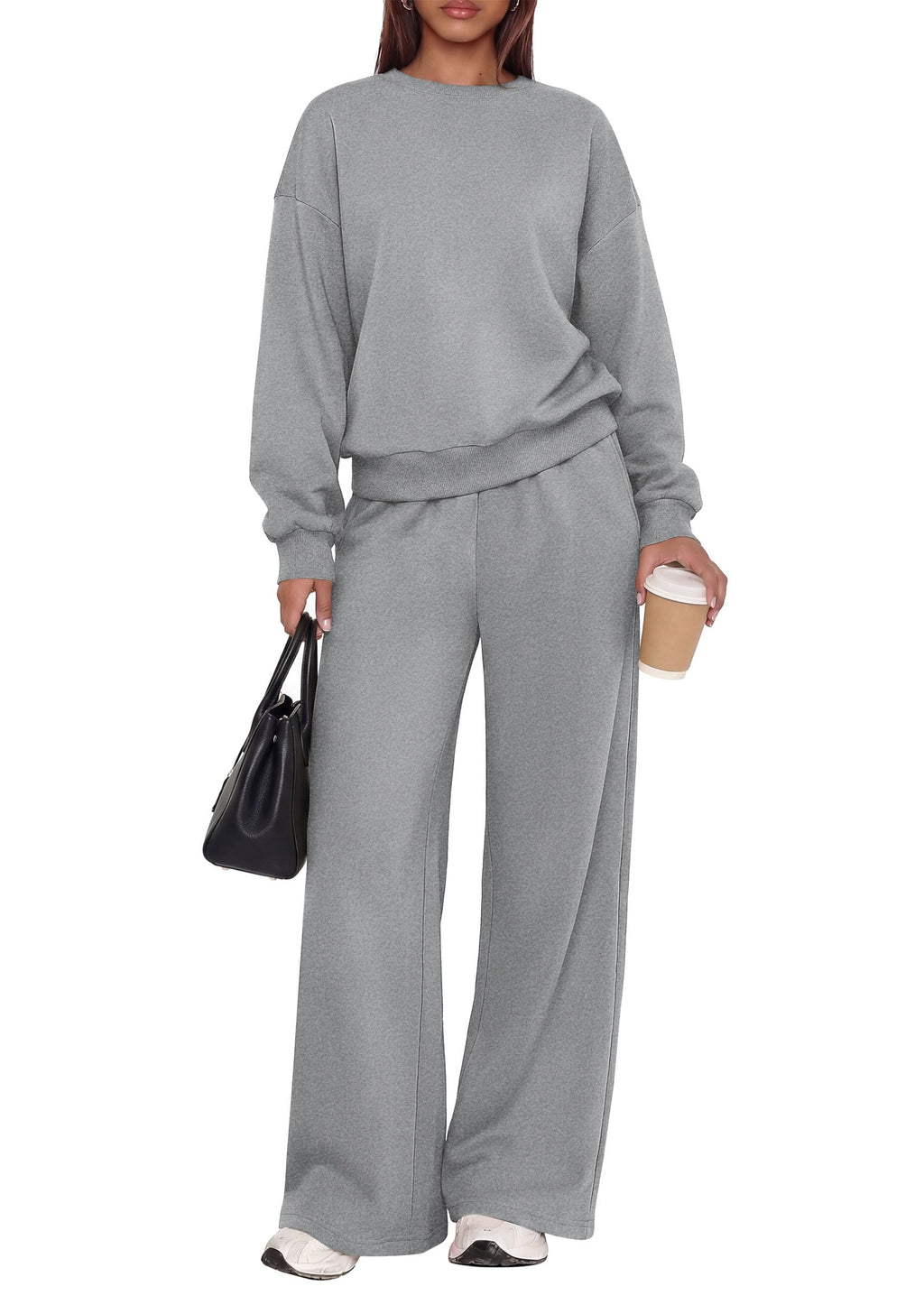 PRETTYGARDEN 2 Piece Lounge Sets for Women Casual Sweatsuits | Soft Fleece Lining,Crew Neck Oversized Sweatshirt & Wide Leg Pants,Workout Airport Matching Set Tracksuit,Fall Winter Outfits