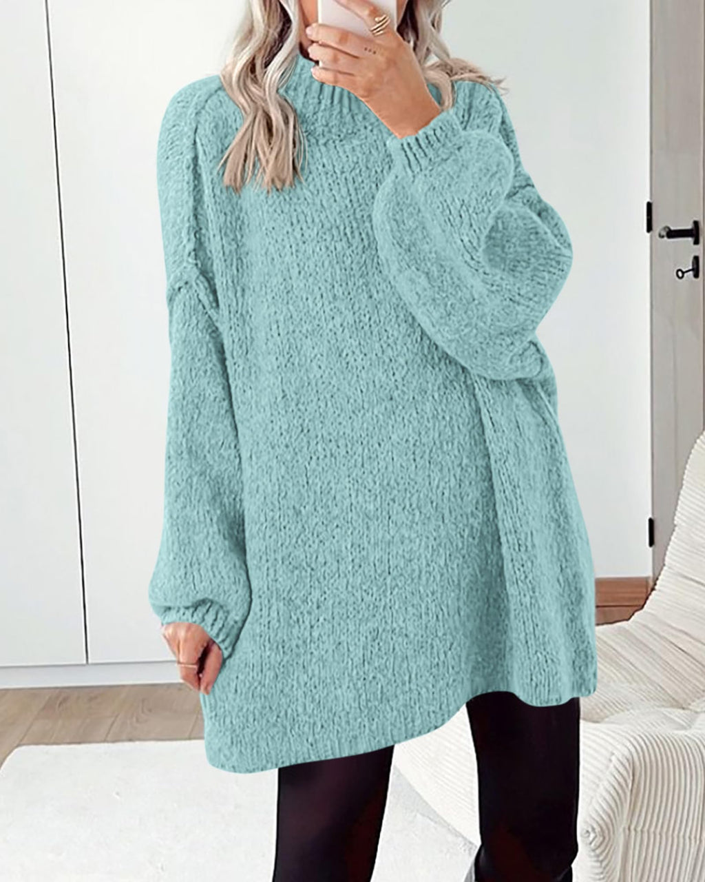 BTFBM Sweaters for Women Fall Long Sleeve Mock Neck Cable Knit Oversized Sweater Pullover Tops Thick Winter Clothes