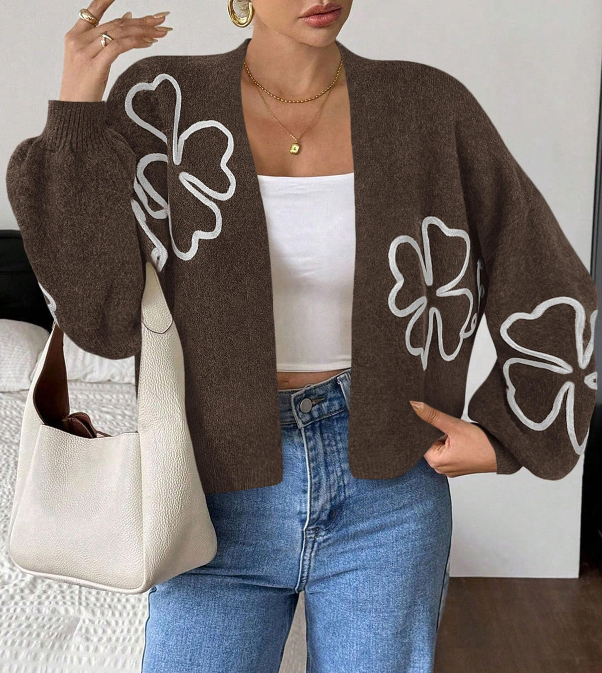 PRETTYGARDEN Women's Floral Oversized Cardigan Sweaters Trendy Fall Outfits Long Sleeve Sweater Jacket, Open Front Coat, Cozy Soft Chunky Knit, Casual Outerwear,Winter Fashion Clothing