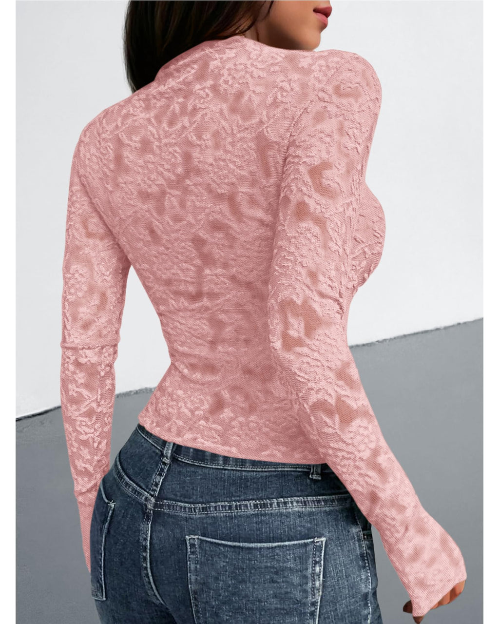 FreshPretty Mesh Long Sleeve Tops for Women Lace Sexy Sheer Tight See Through Crew Neck Spring Fall Party Club Outfits