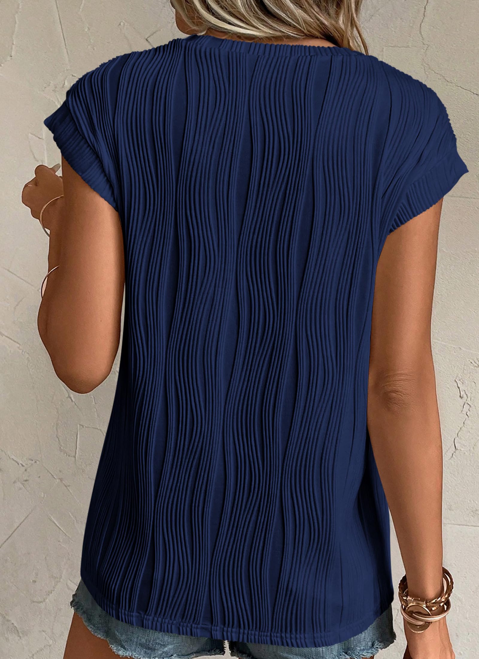 PRETTYGARDEN Blouses for Women Dressy Casual Spring Summer Business Office Tops Cap Sleeve Textured Cute Work Shirt