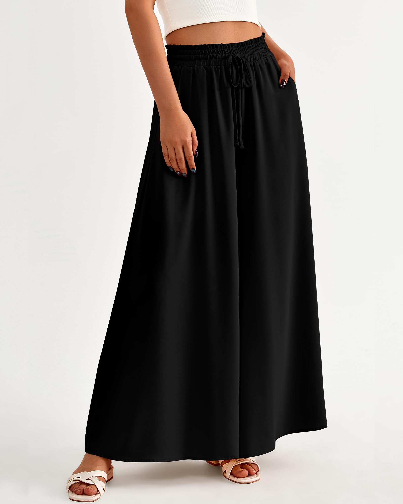 BTFBM Women Casual High Waist Wide Leg Pants Spring Summer Long Palazzo Pants Pocket Lounge Beach Vacation Clothes