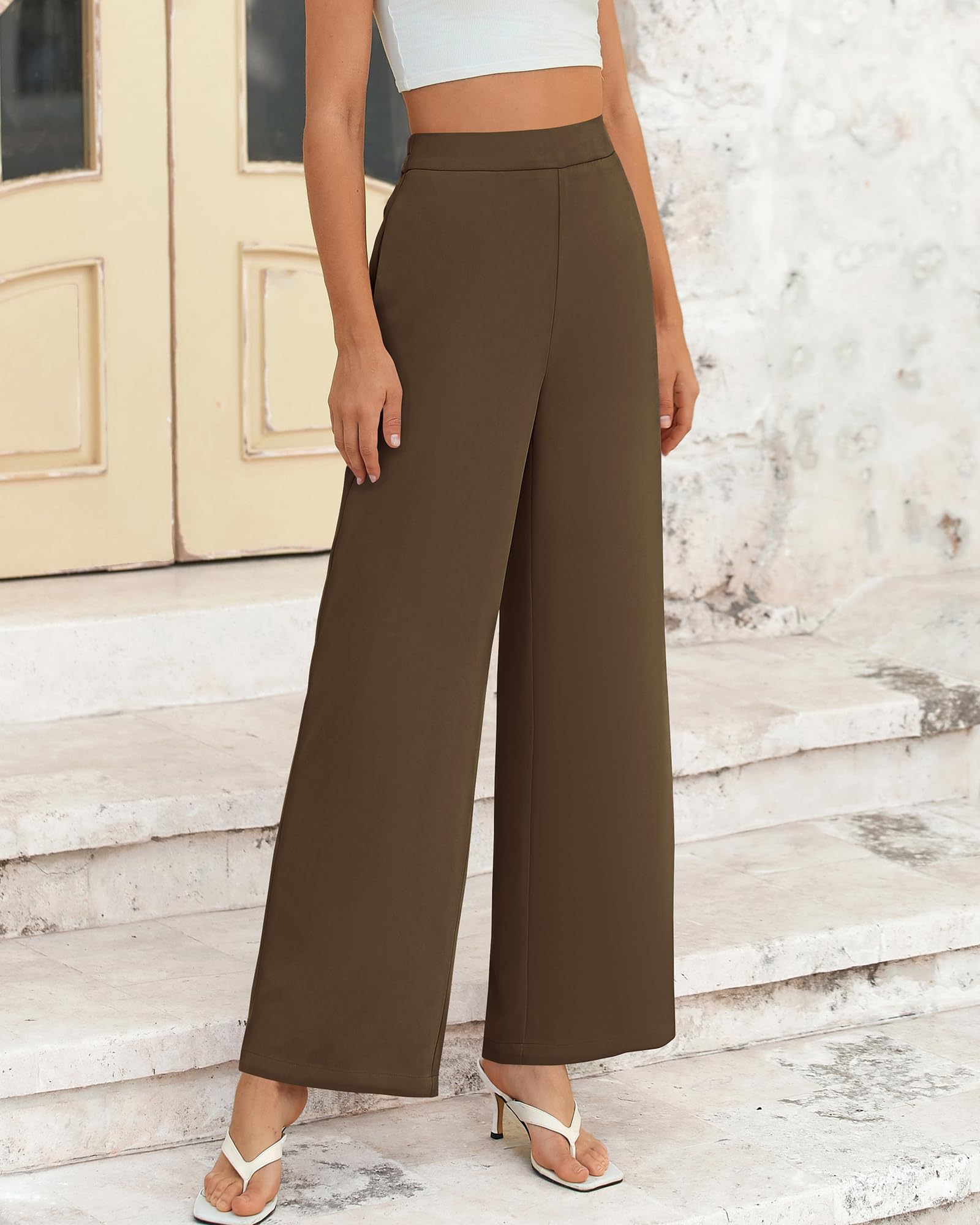 FreshPretty Women High Waisted Wide Leg Pants Spring Business Casual Work Pants Loose Office Palazzo Trousers Pockets