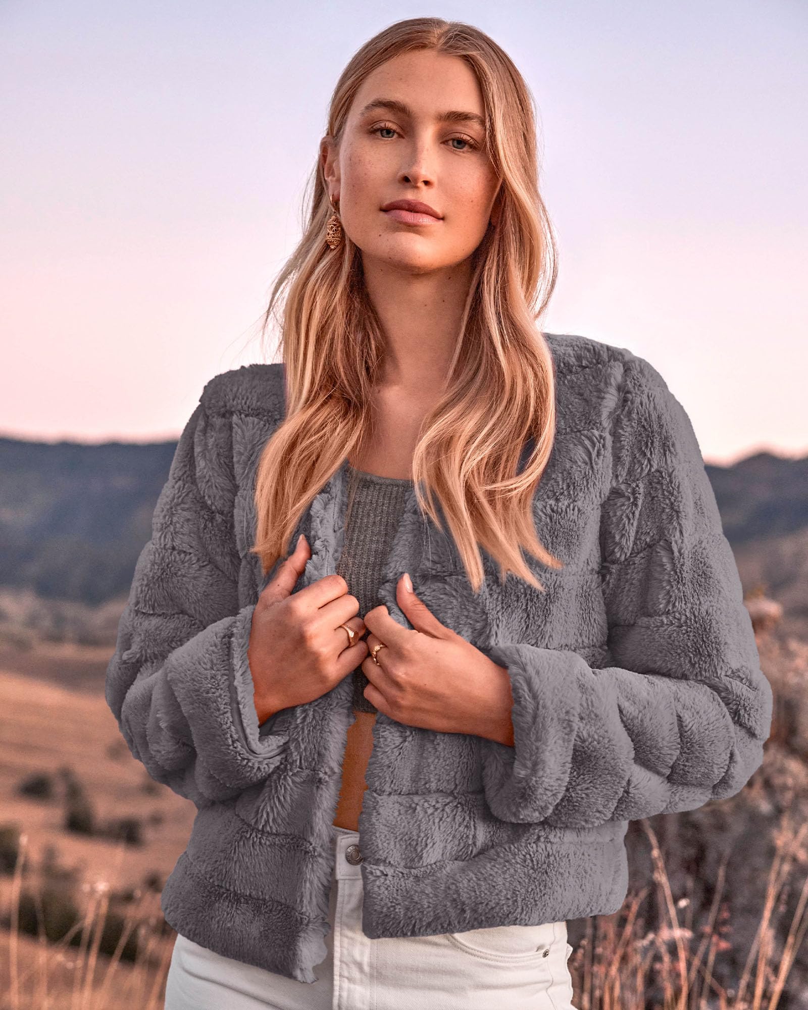 FreshPretty Winter Coats For Women Faux Fur Jacket Soft Long Sleeve Fluffy Open Front Outerwear Fall Outfits