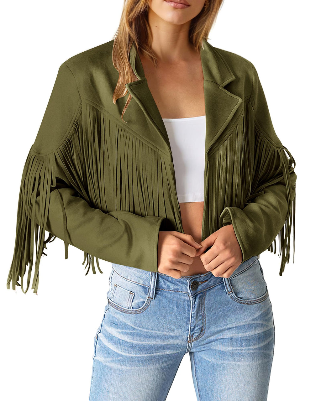 PRETTYGARDEN Women's Fringe Faux Suede Leather Jackets Fall Fashion Tassel Motorcycle Cropped Coats