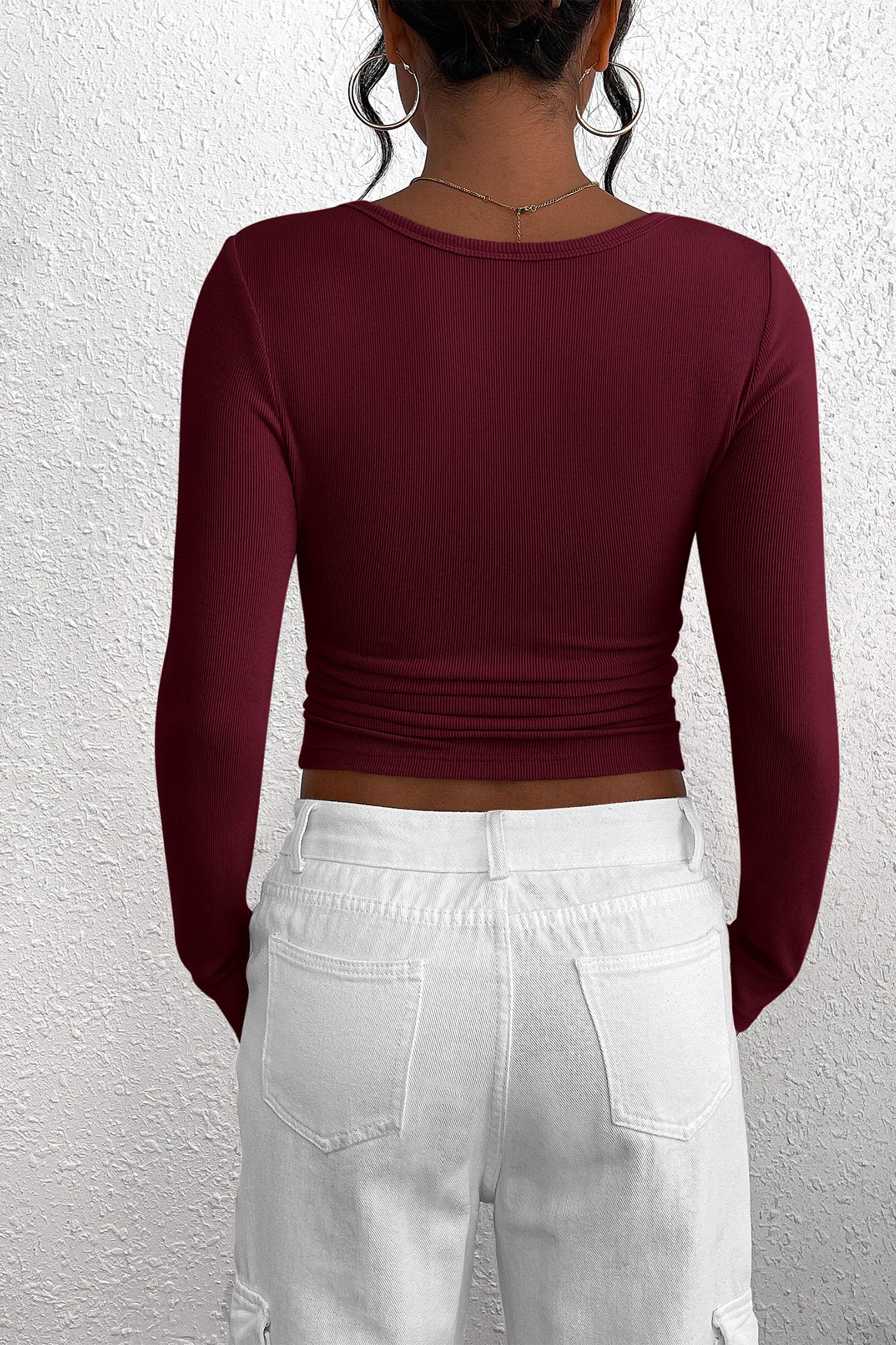 PRETTYGARDEN Women's Fall Long Sleeve Henley T Shirts Button Ribbed Knit Slim Fit Basic Tops Blouse Casual Outfits