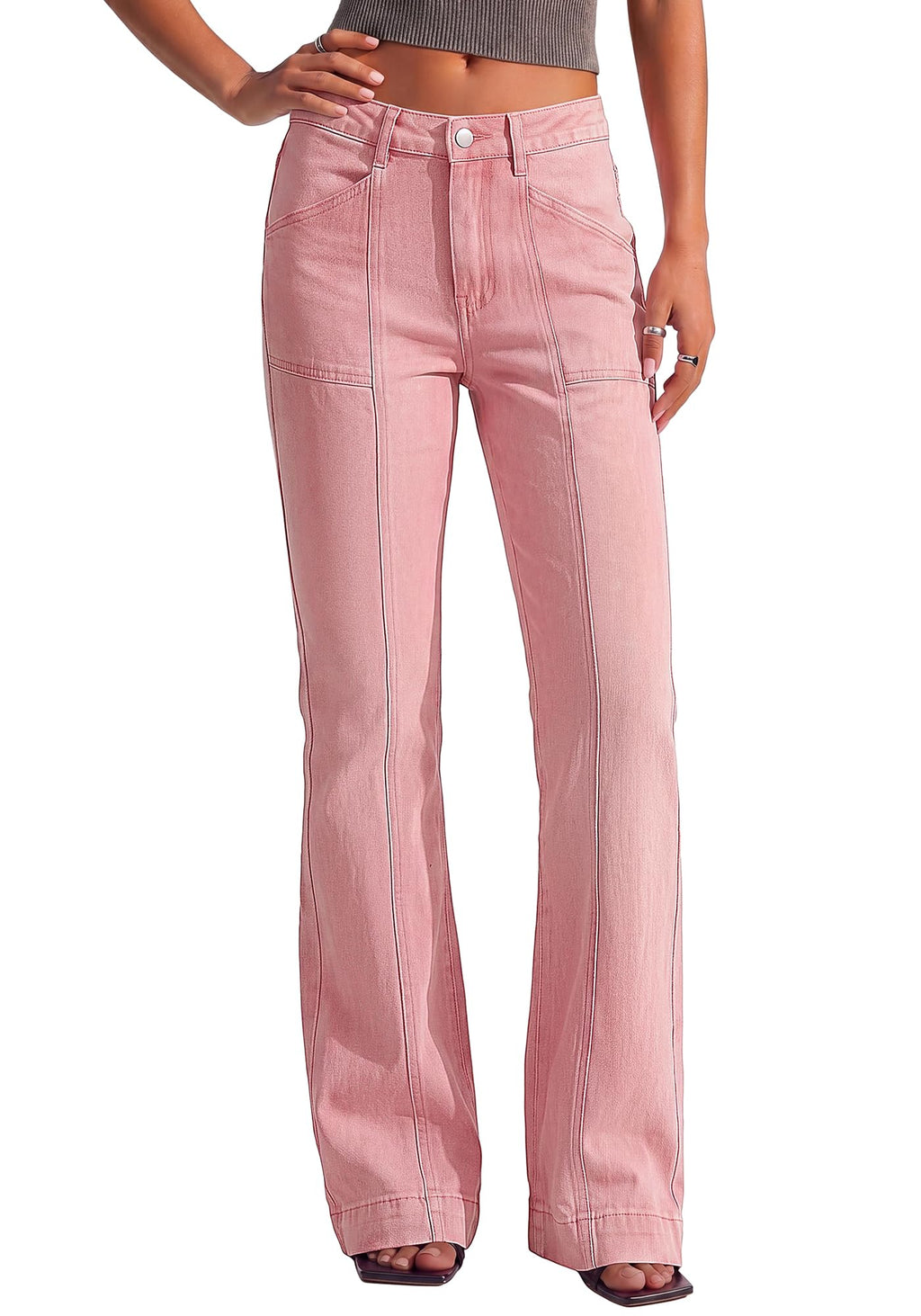BTFBM Straight Leg Jeans for Women Stretchy Curve Appeal Pants Front Seam, Little Flare Bootcut Jean, High Waisted Denim Pockets, Travel Airport Outfits, Trendy Fall Fashion Clothing