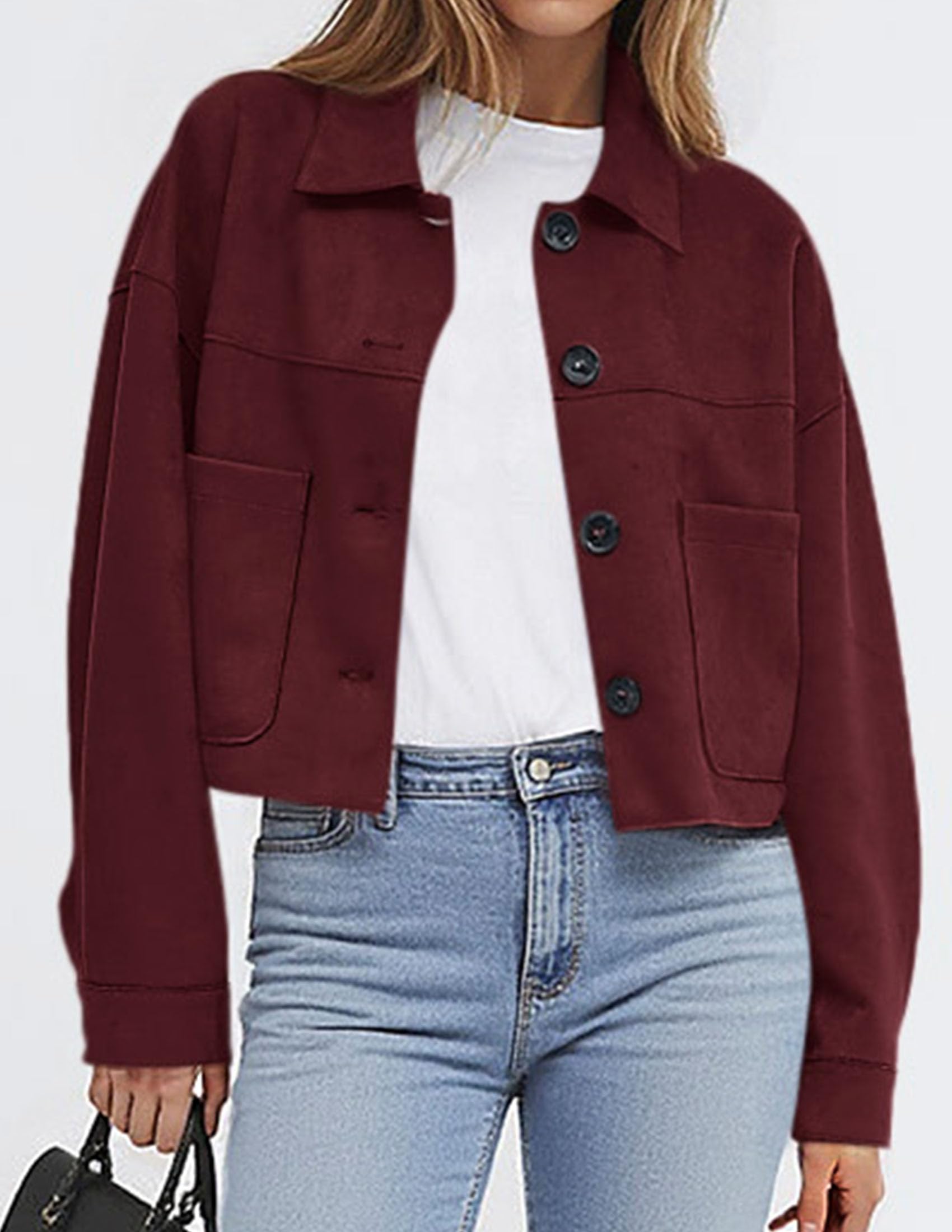 PRETTYGARDEN Women's Faux Suede Cropped Jacket Casual Lightweight Fall Fashion Winter Coats Outerwear Trendy Clothes