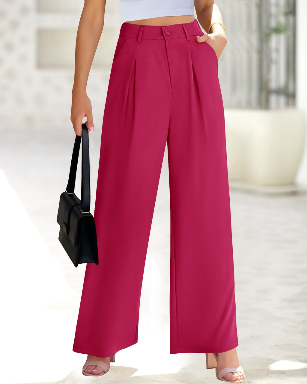 BTFBM Women High Waist Palazzo Pants Spring Casual Wide Leg Trousers Loose Work Office Business Suit Pant Pockets