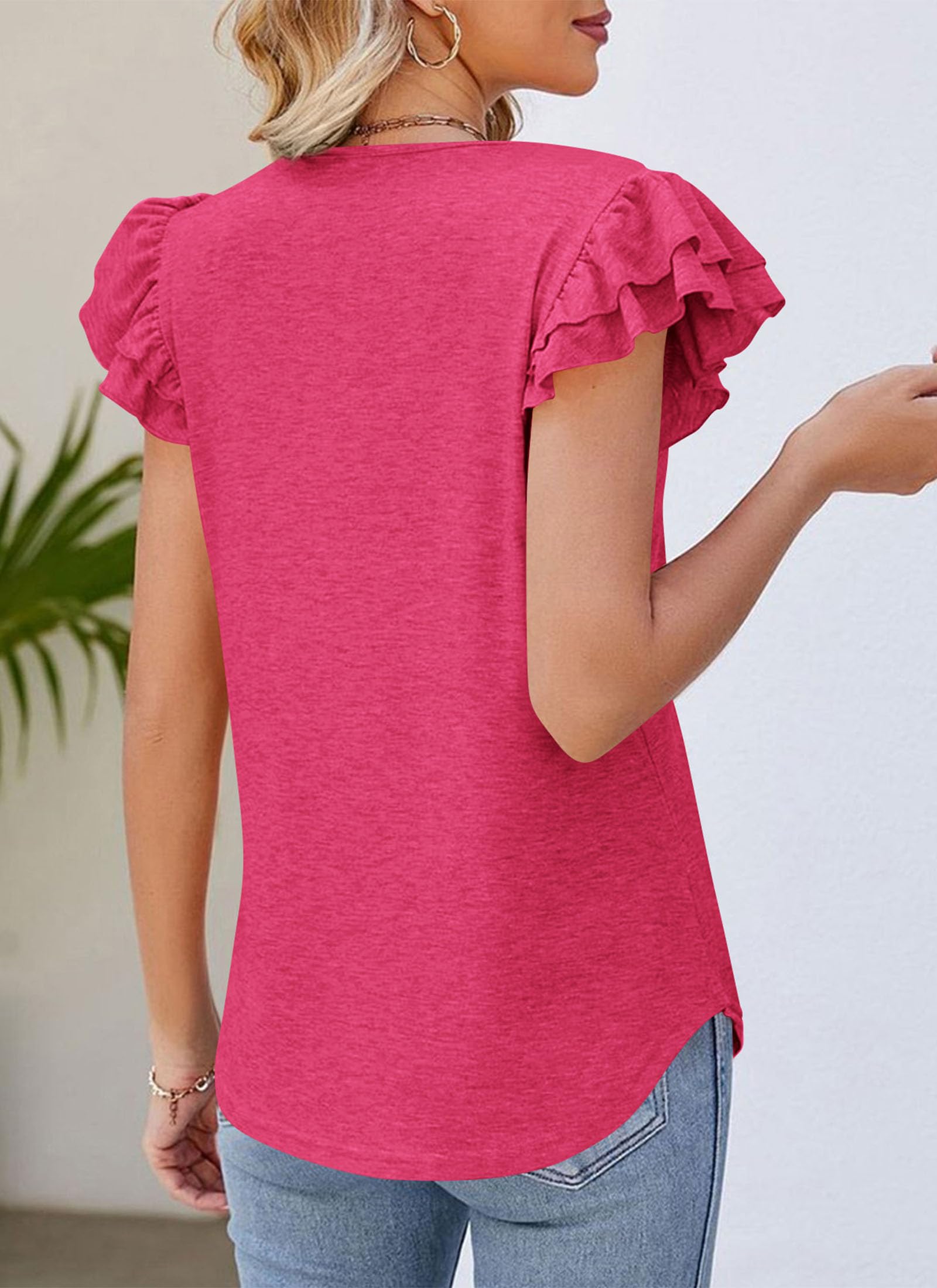 PRETTYGARDEN Summer Tops for Women Spring Trendy Fashion Clothes Casual Ruffle V Neck Short Sleeve Shirts Blouses