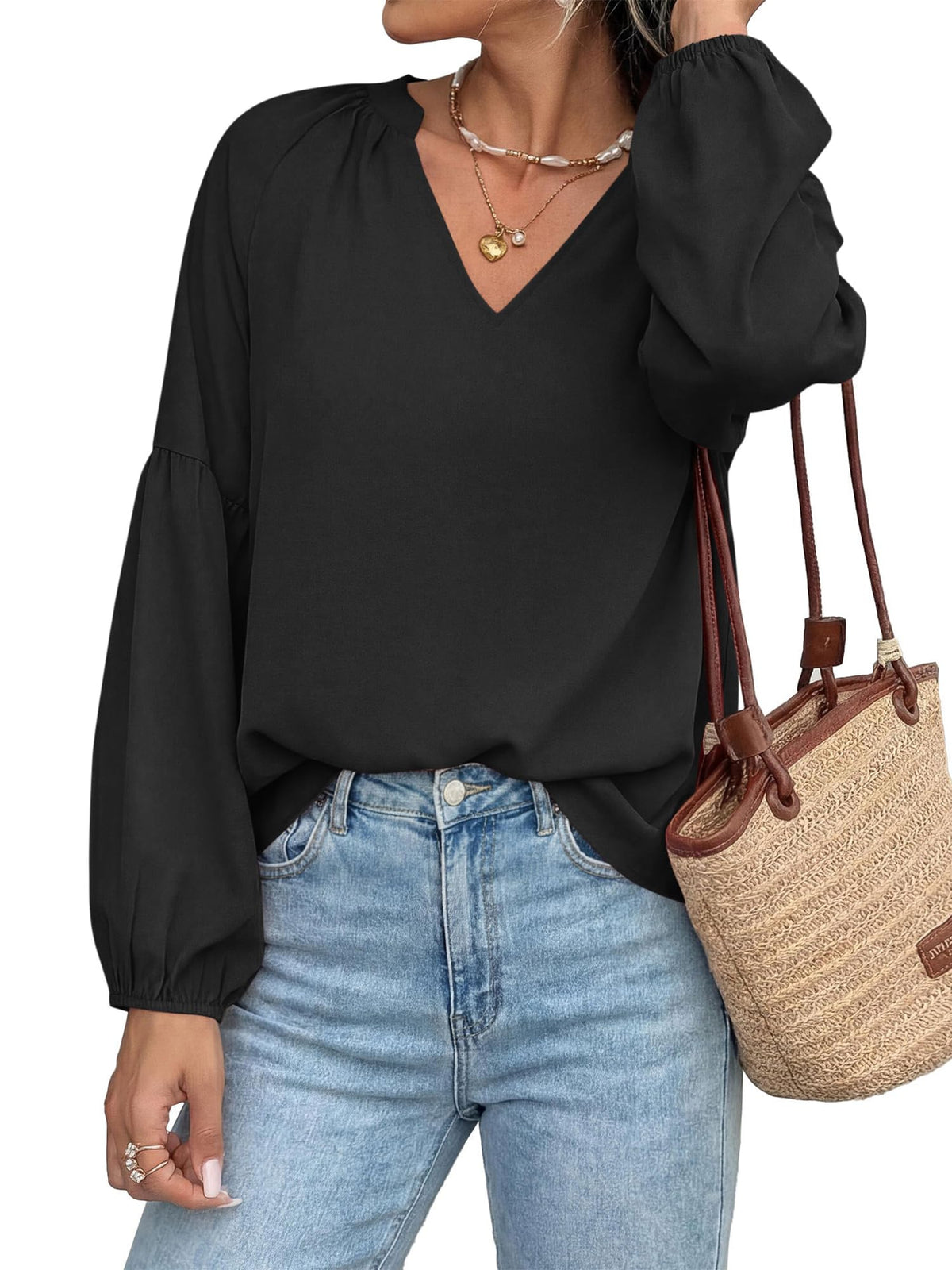BTFBM Blouses for Women Dressy Casual Boho Tops V Neck Lightweight Long Sleeve Shirts Spring Clothes