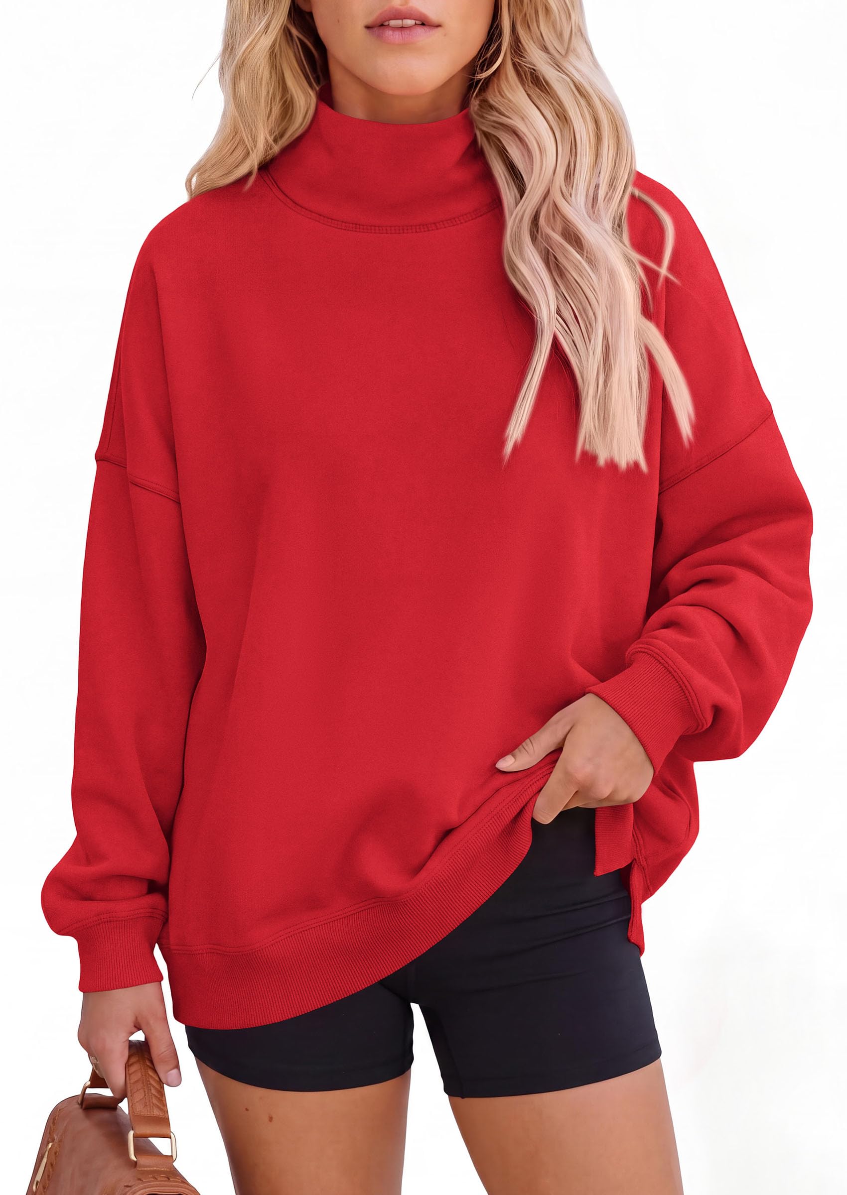 PRETTYGARDEN Womens Mock Neck Sweatshirt Oversized Pullover Loose Fit,Side Pockets,Long Sleeve Drop Shoulder Tops,Casual Lounge Work Travel Airport Outfits,Fall Fashion Winter Clothes