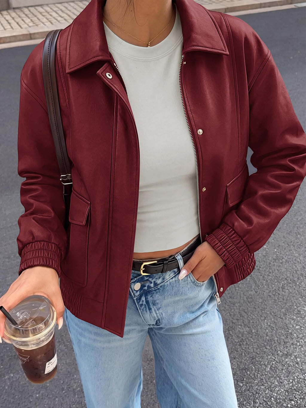 BTFBM Faux Leather Jacket Women Fall Clothes Long Sleeve, Bomber Jackets, Snaps, Pockets, Oversized, Zip Up Motorcycle Outerwear, Airport, Going Out Outfits, Winter Coat