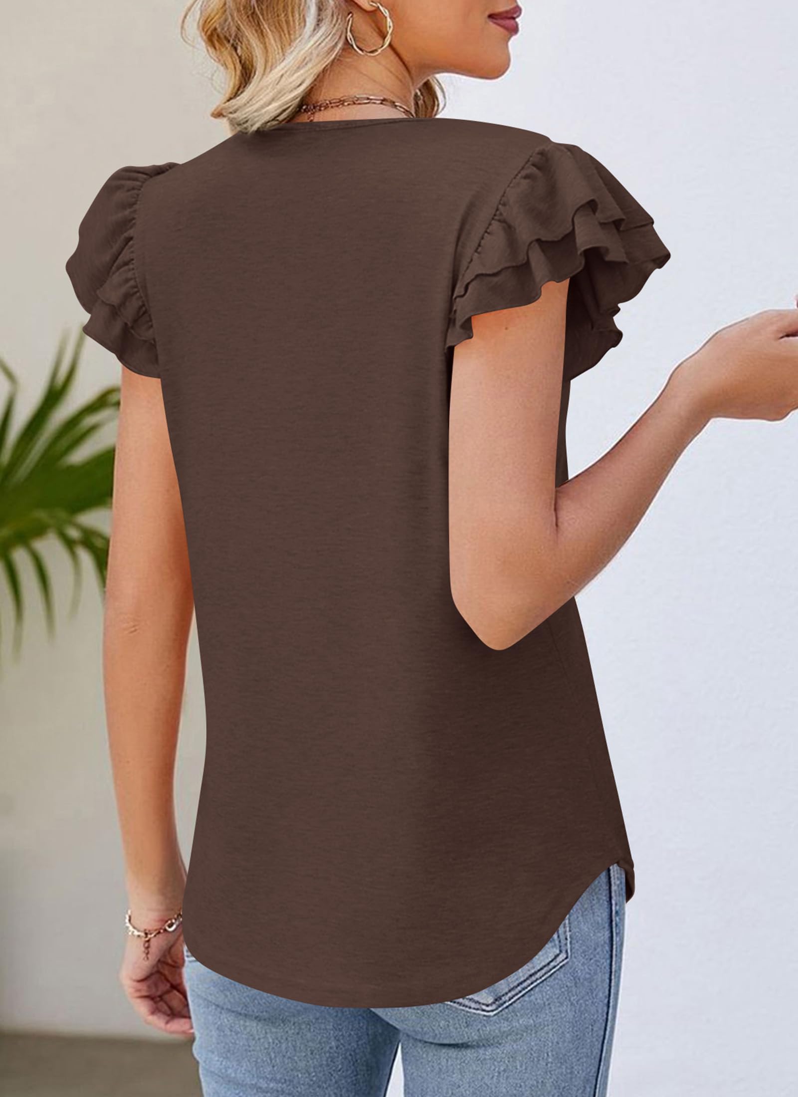 PRETTYGARDEN Summer Tops for Women Spring Trendy Fashion Clothes Casual Ruffle V Neck Short Sleeve Shirts Blouses