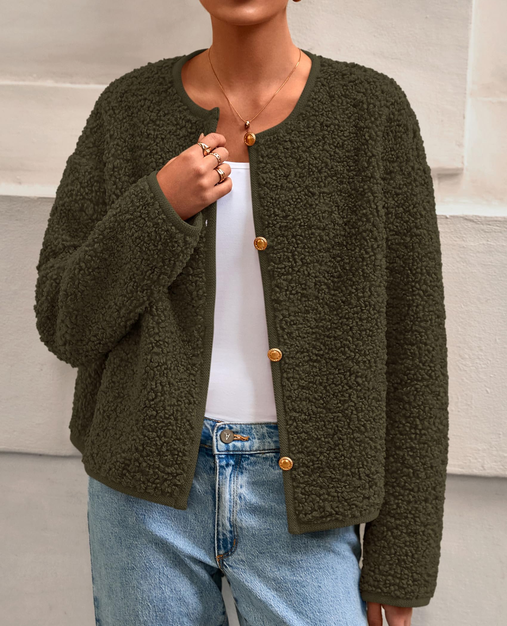 PRETTYGARDEN Women's Fall Fashion Clothes Trendy Fleece Sherpa Cropped Jackets Buttons Warm Casual Winter Faux Fur Coats