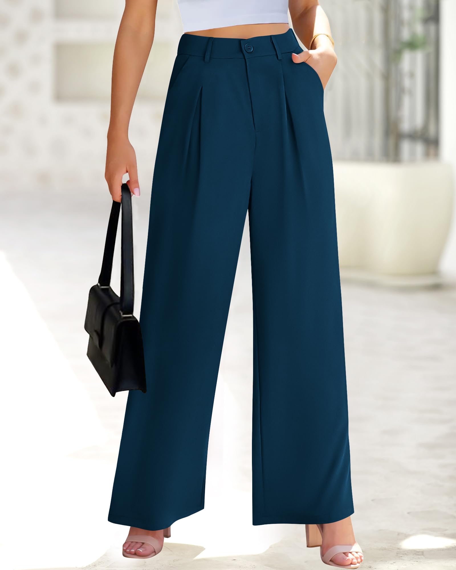 BTFBM Women High Waist Palazzo Pants Spring Casual Wide Leg Trousers Loose Work Office Business Suit Pant Pockets