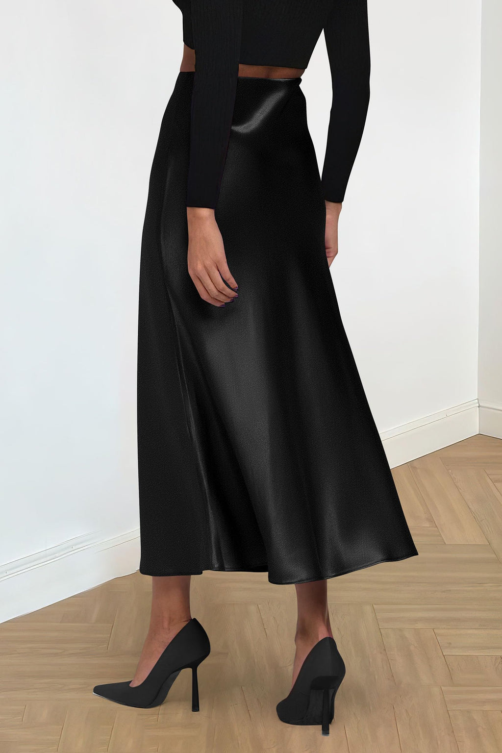 PRETTYGARDEN Women's Satin Skirts Dressy Casual Fall High Waisted Cocktail Wedding Flowy Elegant A Line Midi Skirt