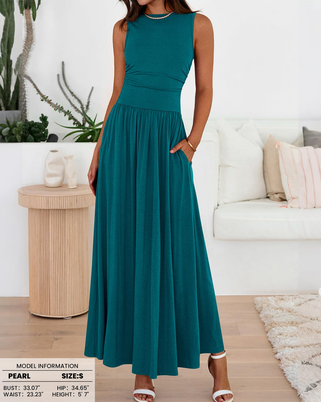 BTFBM Summer Maxi Dresses for Women Spring Sleeveless Casual Ruched High Waisted Long Sundress Flowy Beach Dress