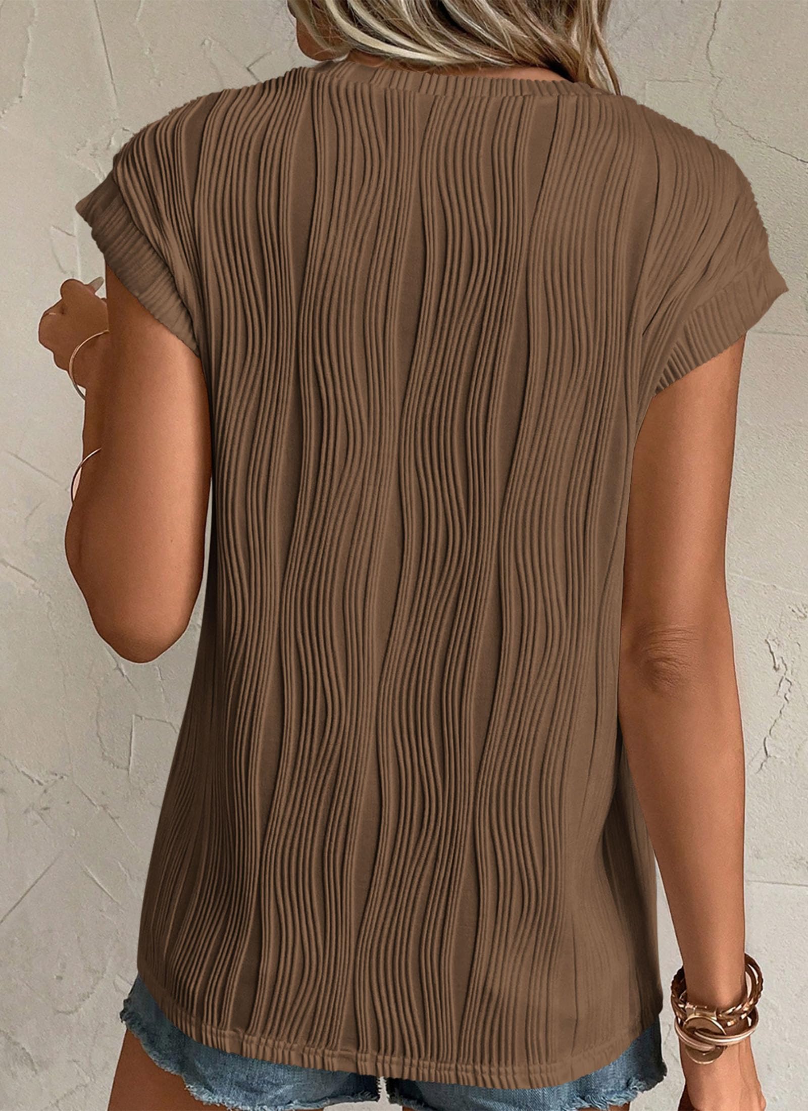 PRETTYGARDEN Blouses for Women Dressy Casual Spring Summer Business Office Tops Cap Sleeve Textured Cute Work Shirt