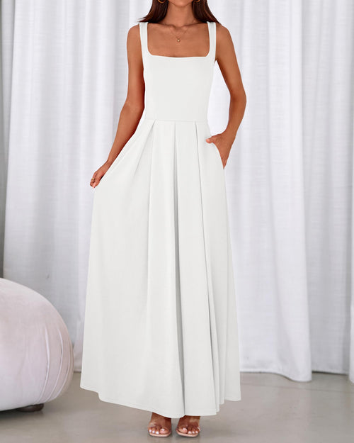 BTFBM Women Summer Square Neck Maxi Dress Spring Elegant Classy Sleeveless Formal Wedding Guest Cocktail Dresses