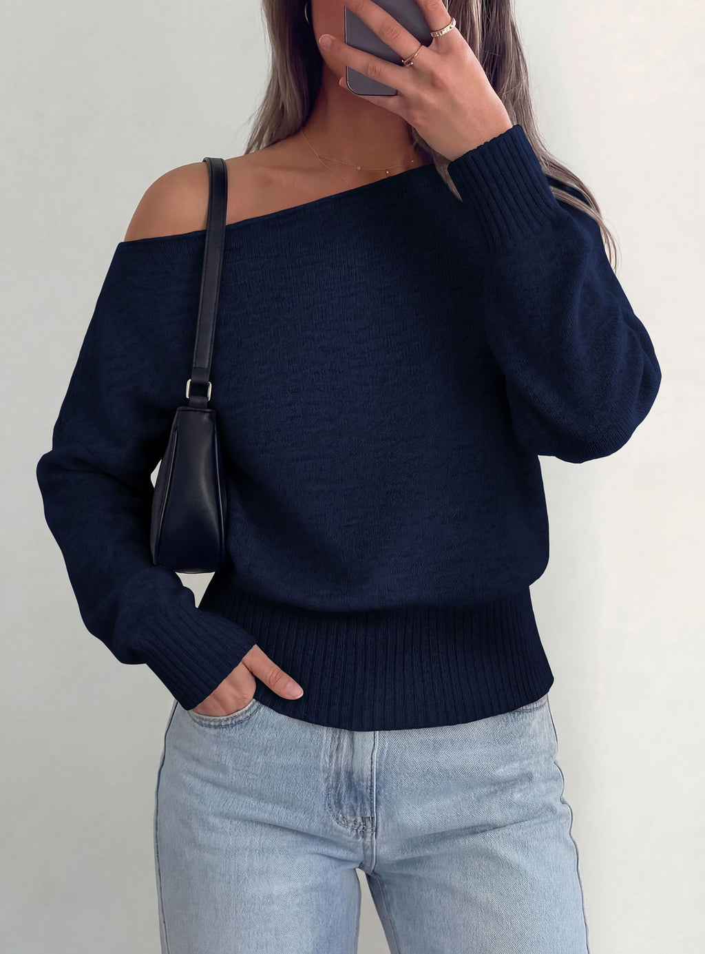PRETTYGARDEN Womens Off The Shoulder Sweater Fall Fashion Soft Stretchy Knit Fabric, Batwing Long Sleeve Cinched Waist Cropped Sweaters, Date Night Outfit, Asymmetrical Going Out Tops