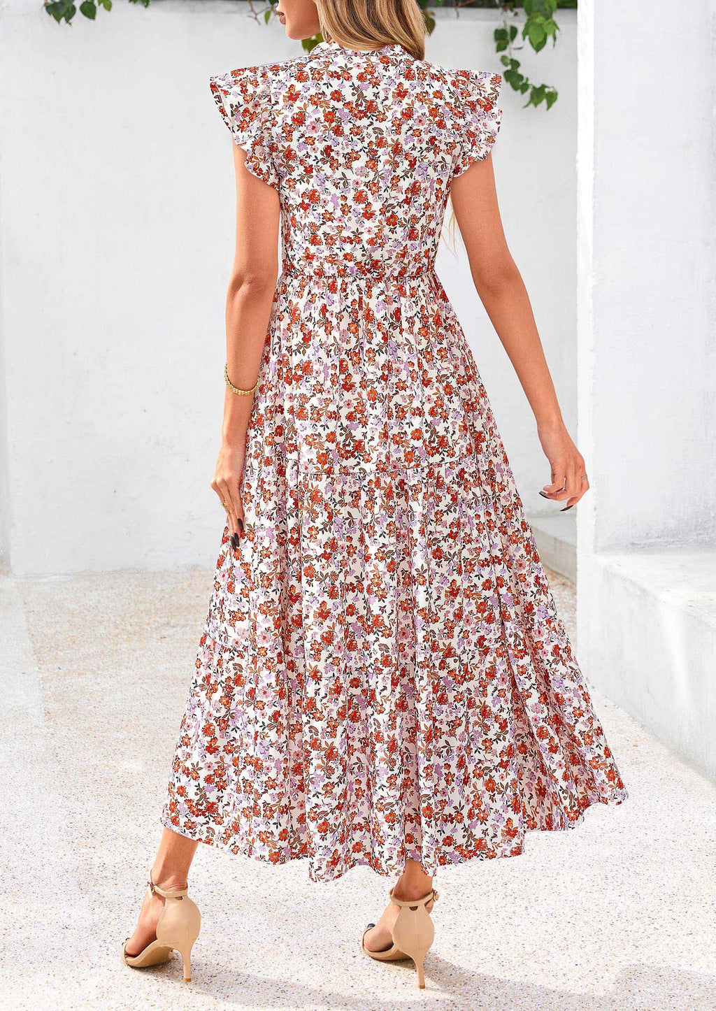 Visit the PRETTYGARDEN Store PRETTYGARDEN Women's Summer Floral Midi Dress Cap Sleeve V Neck Ruffle Long Flowy Boho Casual Beach Vacation Dresses