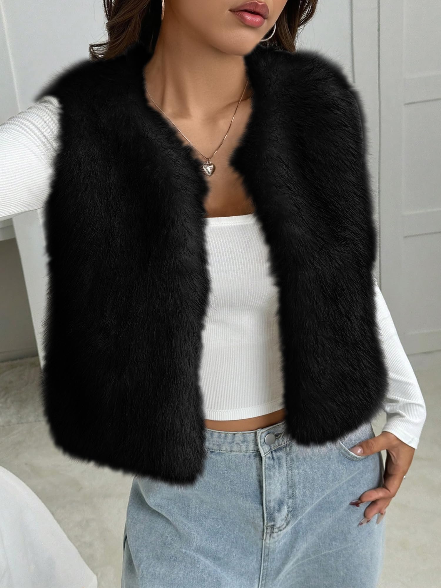 BTFBM Faux Fur Vest Women Fall Fashion Sleeveless Fuzzy Jacket Fluffy Coats Winter Clothing Furry Outerwear Vests