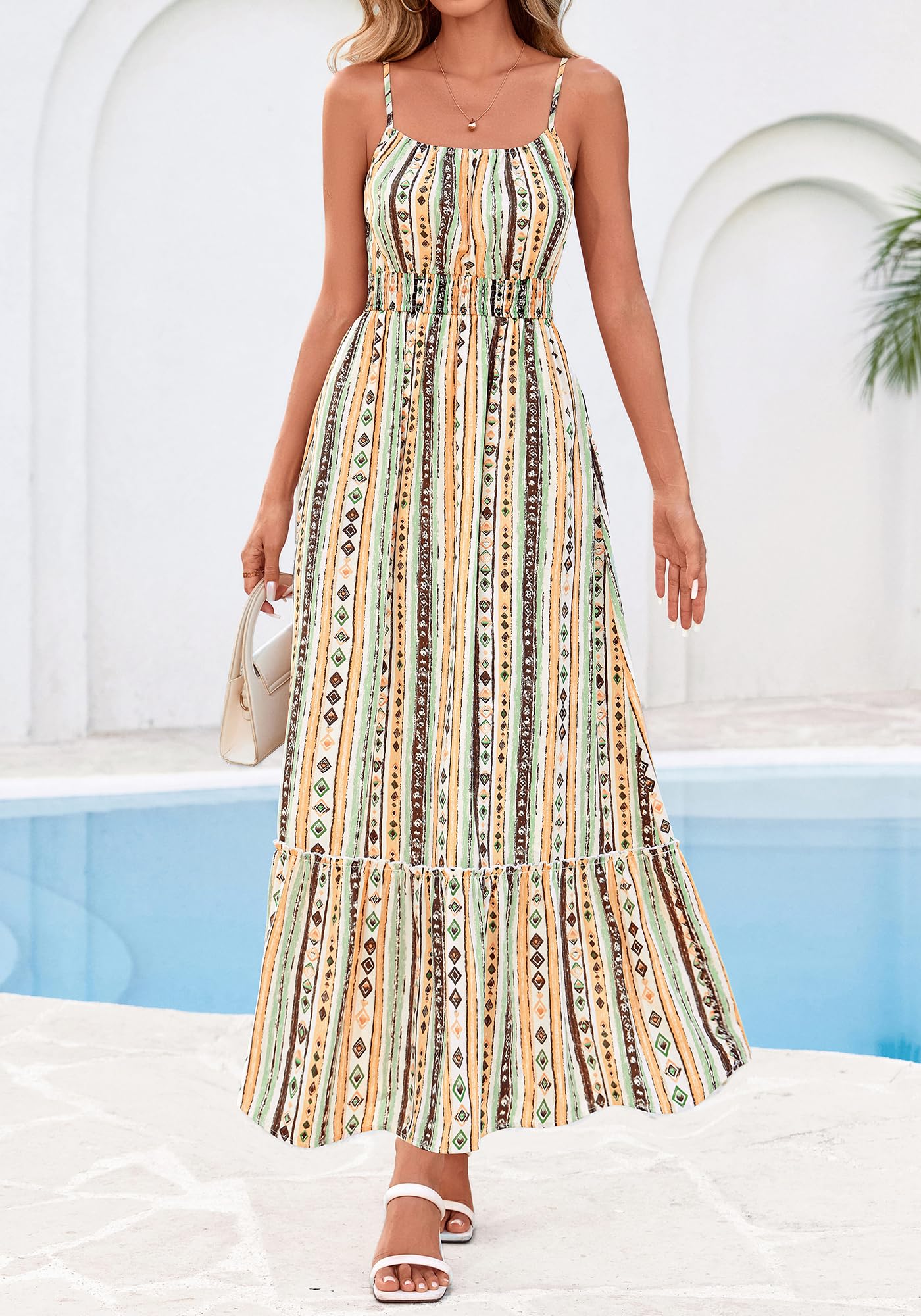 BTFBM Summer Dresses for Women Sundresses Sleeveless Spaghetti Strap Boho Beach Vacation Outfits Spring Maxi Dress