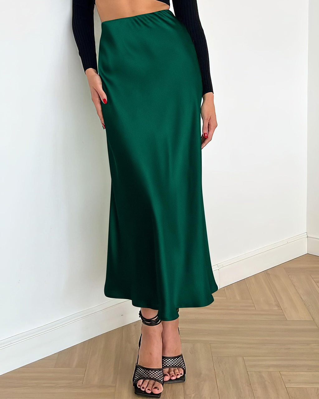 BTFBM Summer Womens Skirts Silk Elegant High Waist Flowy Long Satin A-Line Midi Skirt Cocktail Wedding Party