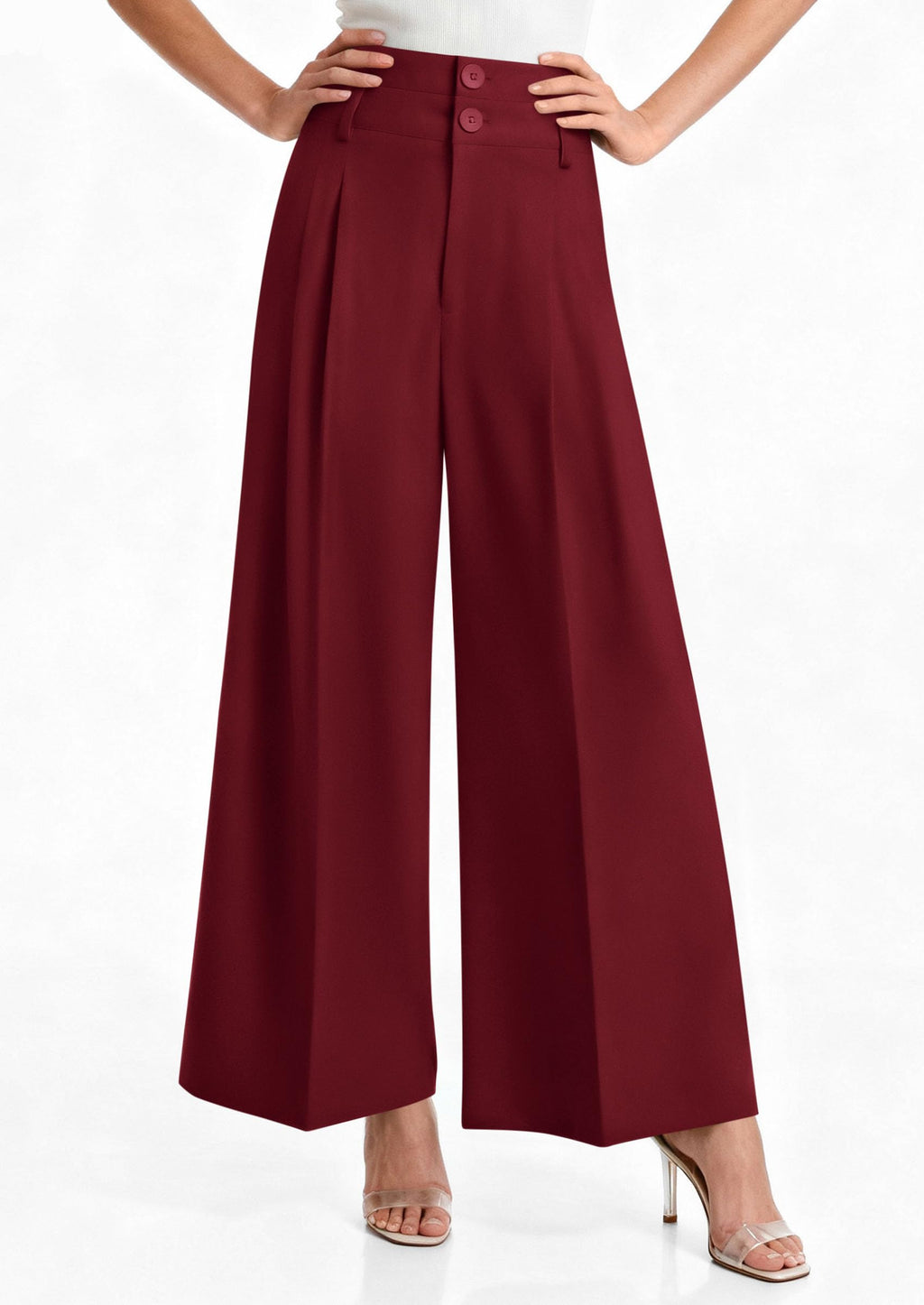 PRETTYGARDEN Womens Spring Wide Leg Palazzo Pants Trendy Loose Button High Waist Pleated Work Business Casual Trousers