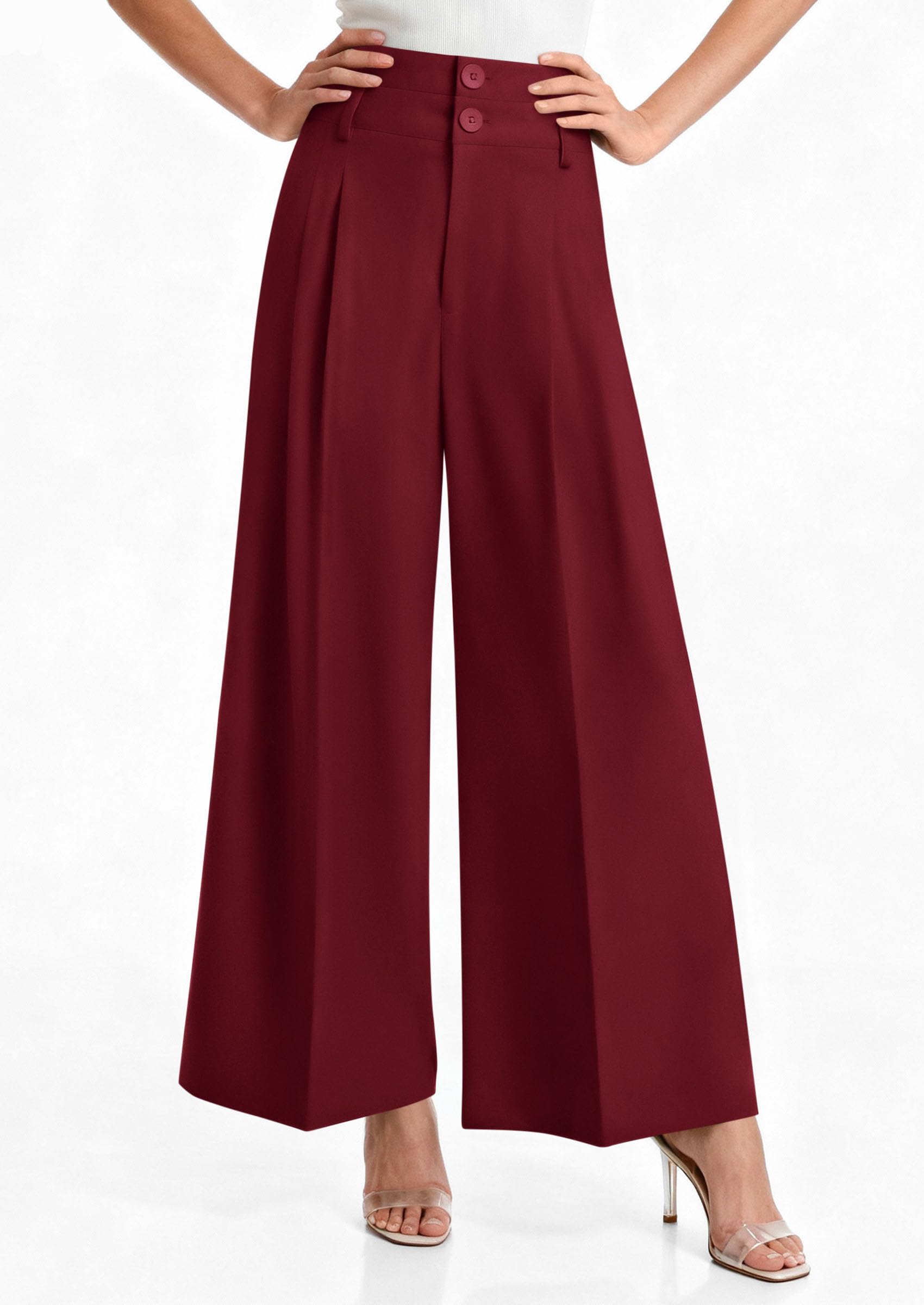 PRETTYGARDEN Womens Spring Wide Leg Palazzo Pants Trendy Loose Button High Waist Pleated Work Business Casual Trousers