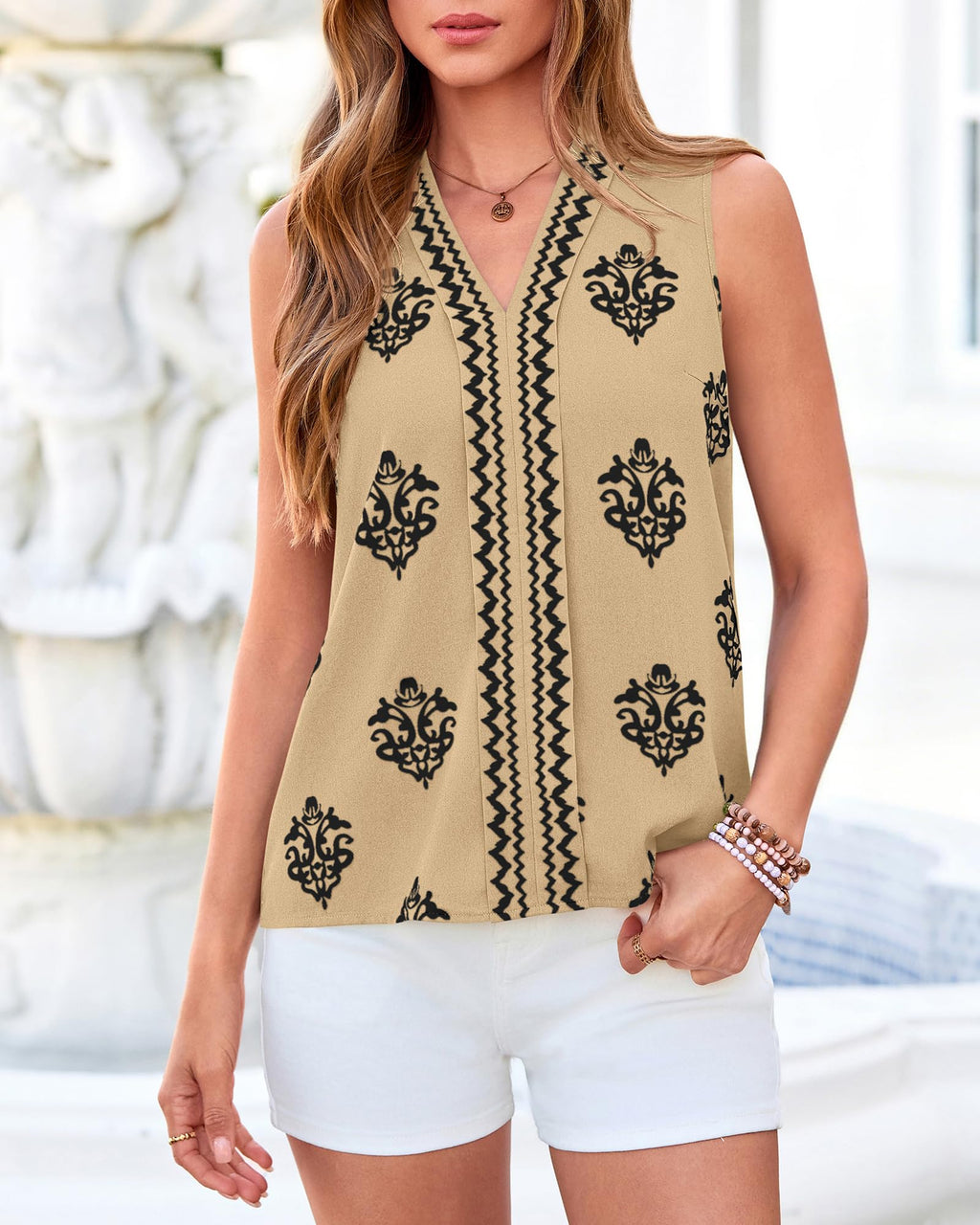BTFBM Womens Tank Tops Floral Printed V Neck Sleeveless Spring Business Work Dressy Casual Shirts Chiffon Blouses
